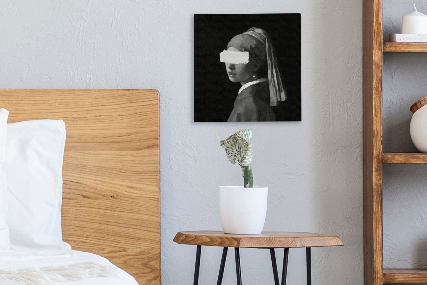 Vermeer dem Perlenohrring bunt Gemälde für Schlafzimmer mit (1 Das Bilder Wohnzimmer - St), Johannes OneMillionCanvasses® Leinwand Mädchen - Schwarz und,