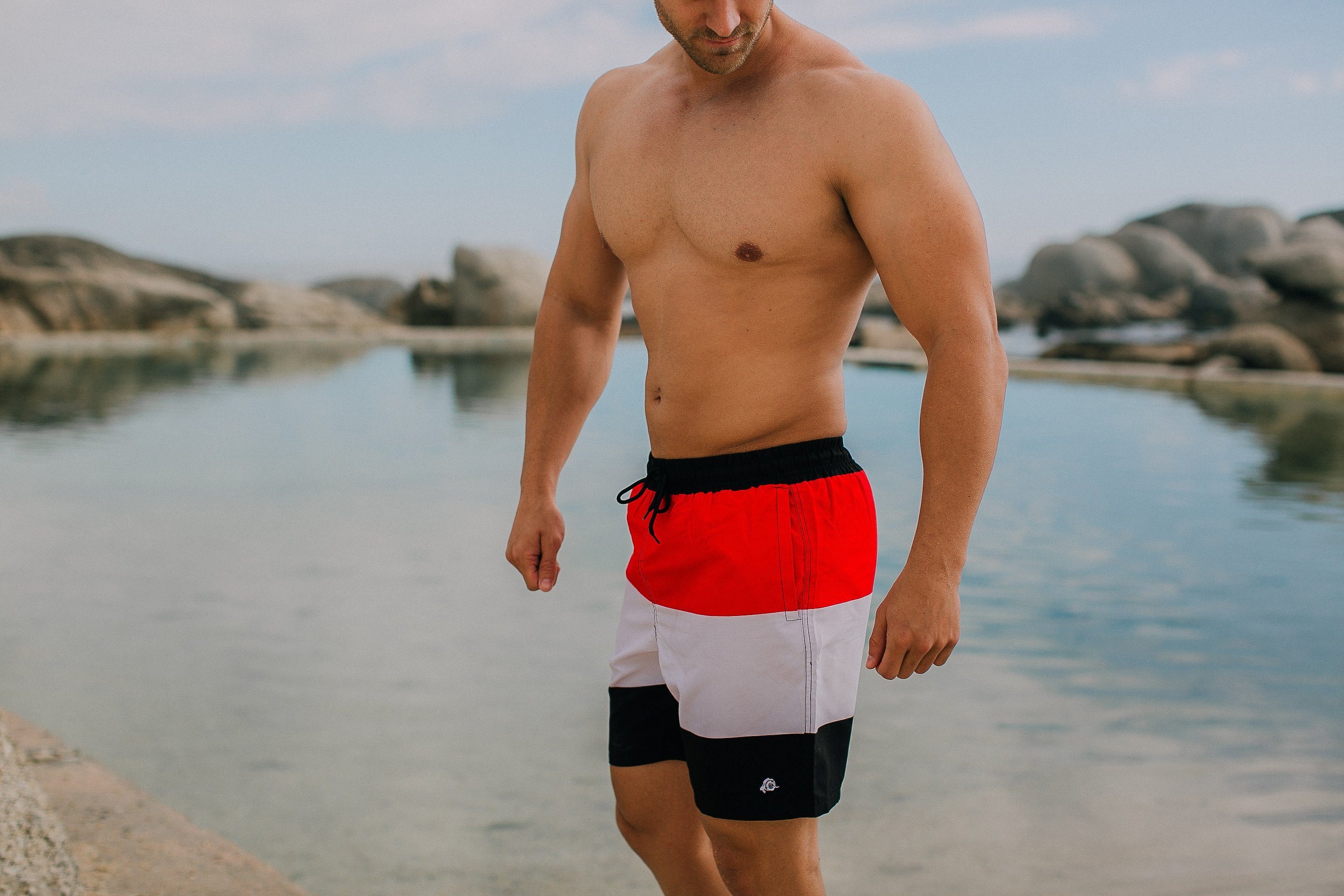 GUGGEN Mountain Badehose Badehose Herren Beachshorts Boardshorts Strandhose YSB597 gestreift Muster – Bild 4 von 5