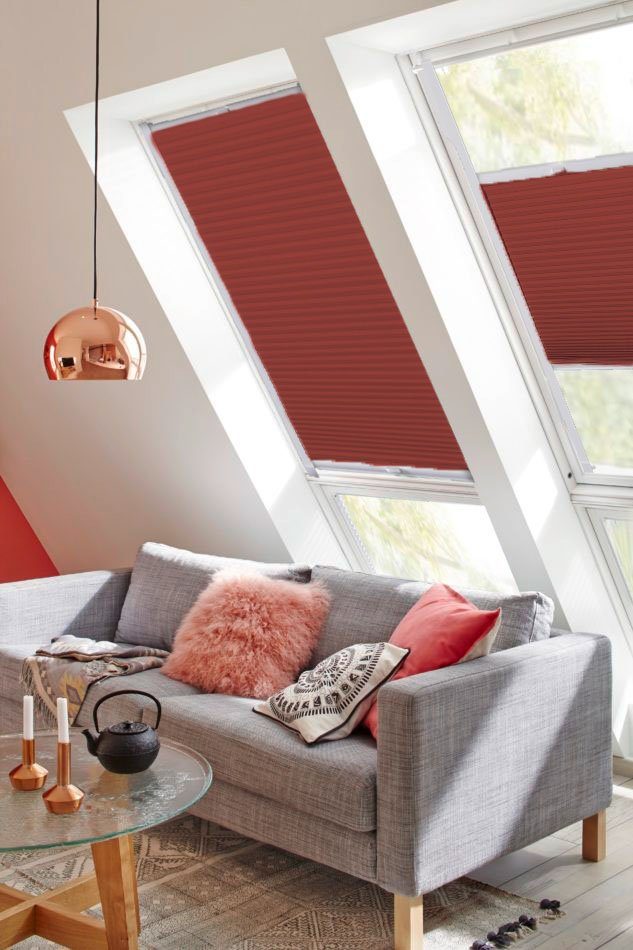 Dachfensterplissee StartUp Style Honeycomb verspannt, Führungsschienen sunlines, TL, verschraubt, mit Lichtschutz, ziegelrot