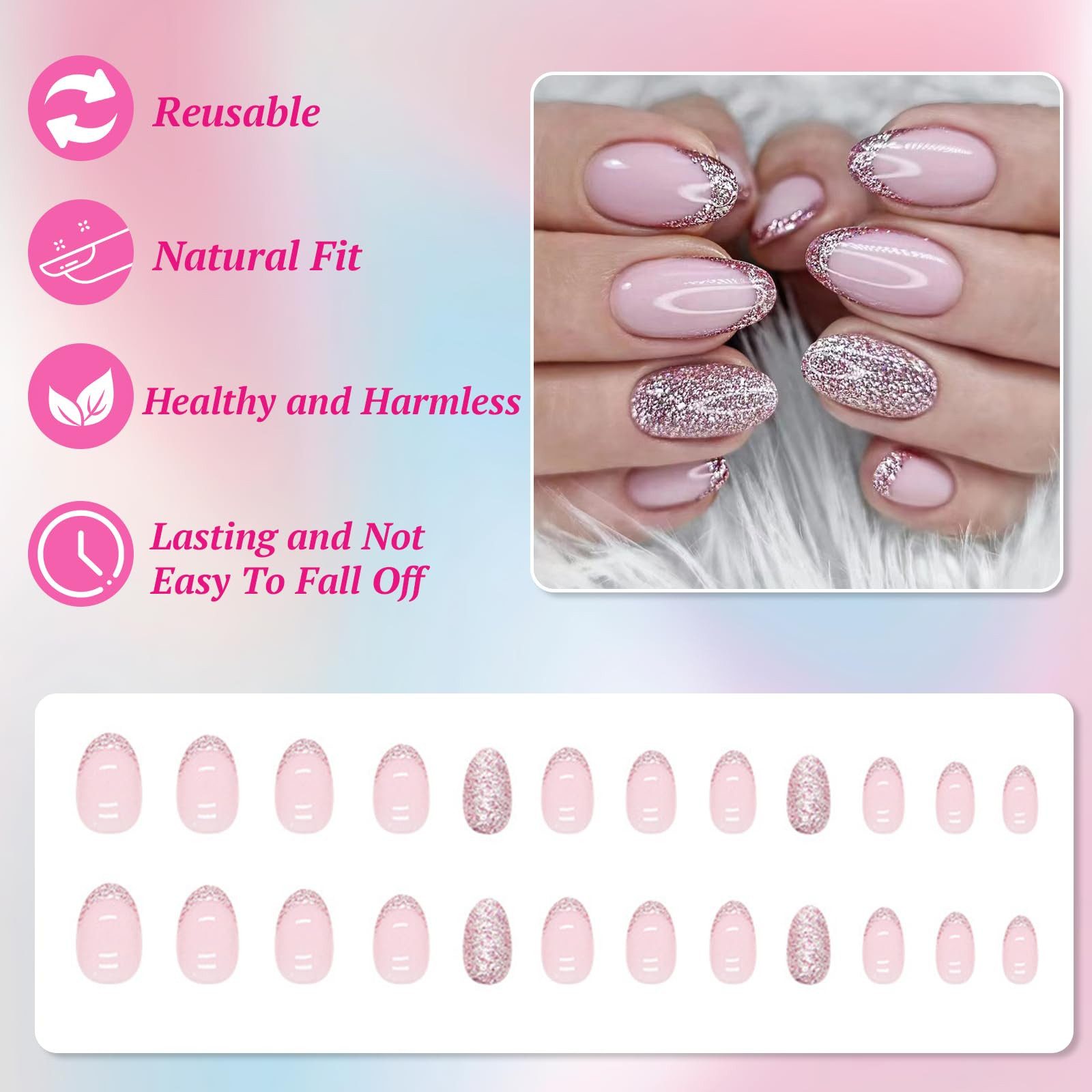 MOPUEA Kunstfingernägel Wearable Nails Farbverlauf Falsche Nägel Glitzerpuder Nageldesign-Sets, 1-tlg., Desire Fake Nail Patch Nail Art Nägel – Bild 2 von 5