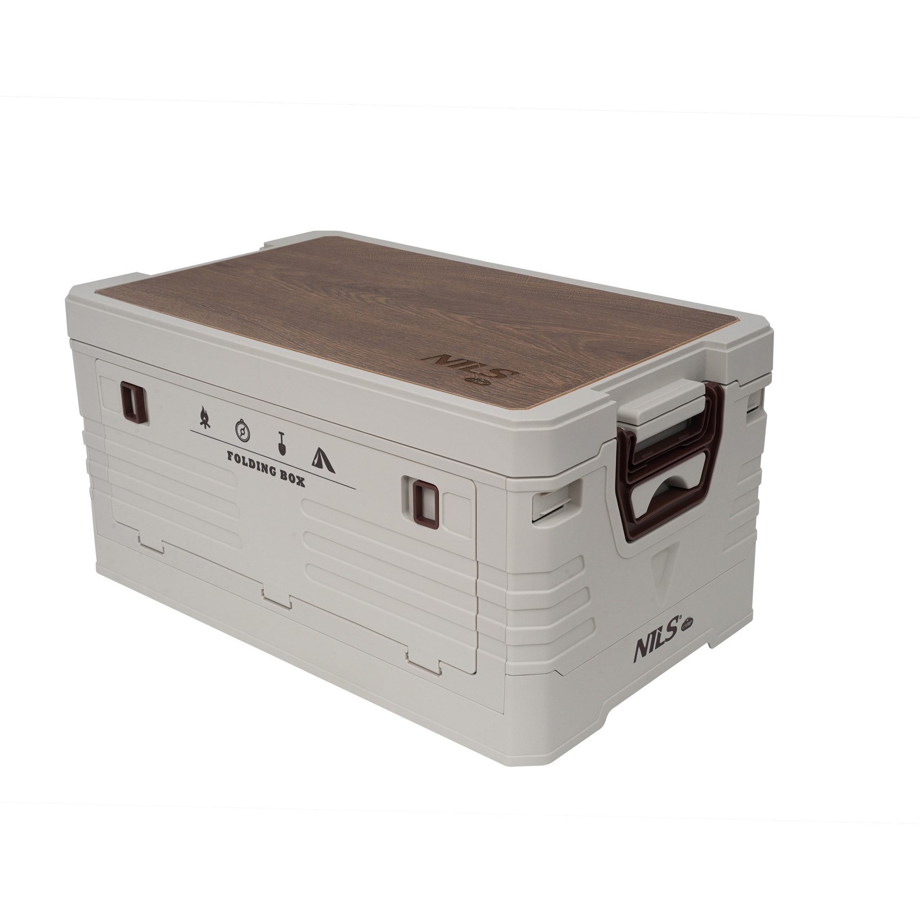 NILS CAMP Aufbewahrungsbox 2in1 Klappbare Campingkiste Campingbox Outdoor 32L mit Brett, Stapelbar und Seiteneingriff