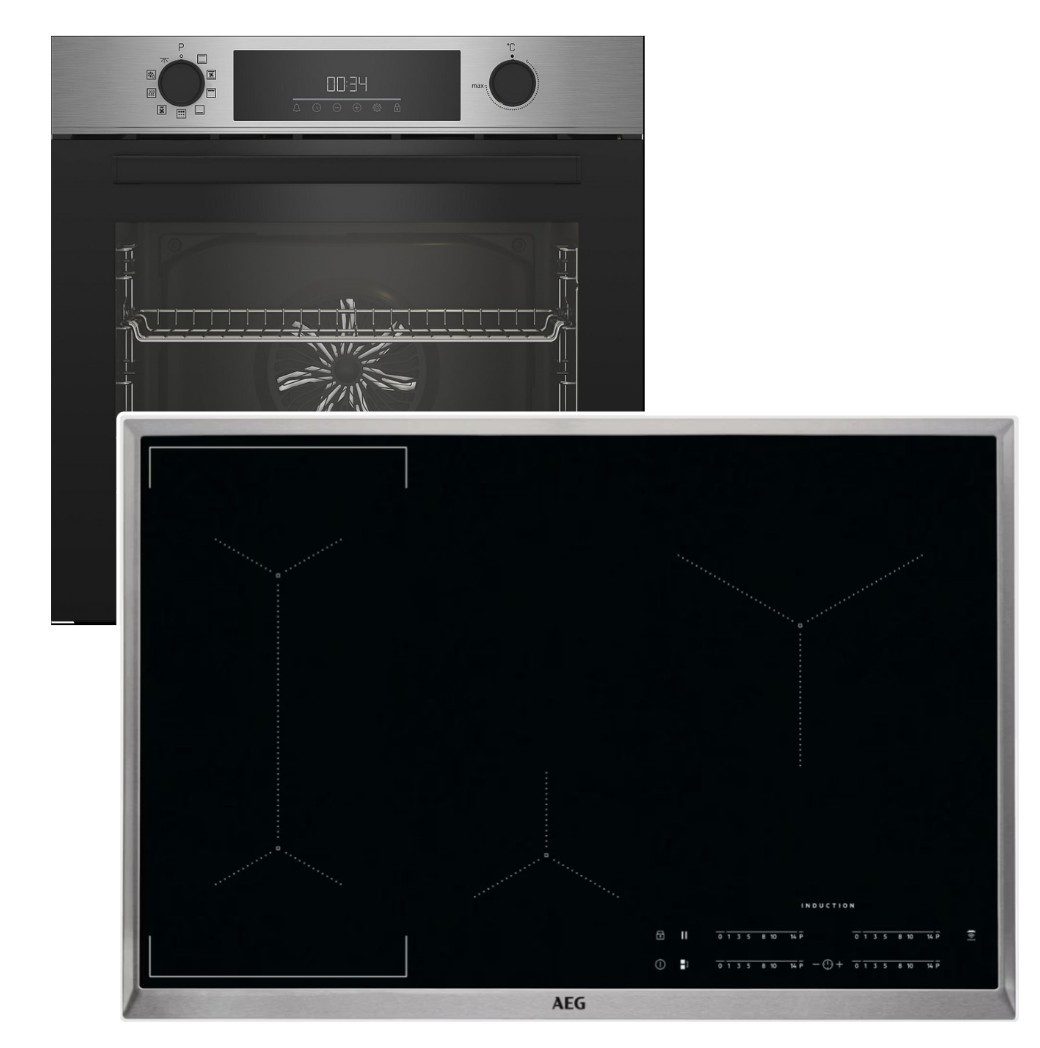 BEKO Backofen-Set Backofen Pyrolyse + AEG Induktionskochfeld 80cm Bridge Boost Hob2Hood, mit Nein, Pyrolyse-Selbstreinigung