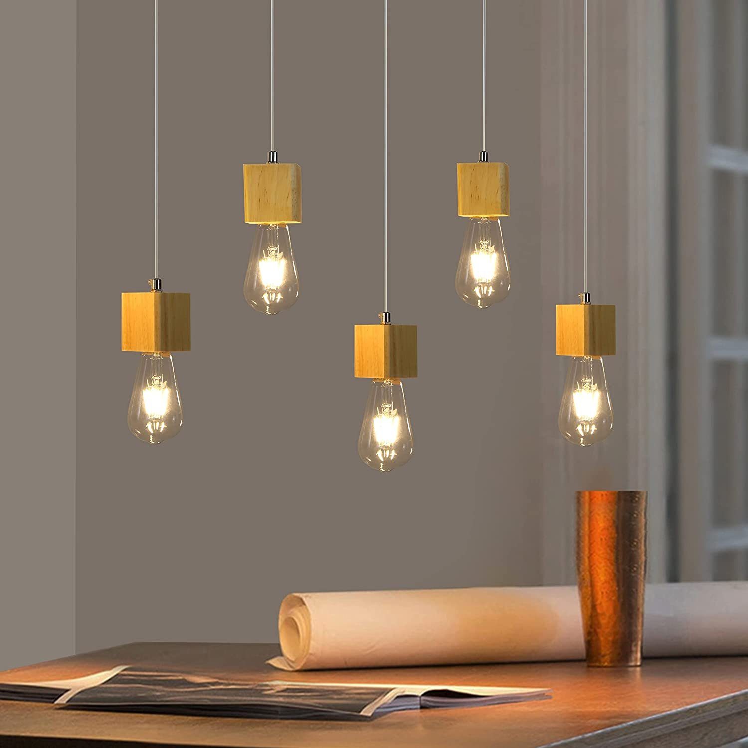 Nettlife Pendelleuchte 5 Glühbirnen Vintage LED Lampe Pendelleuchte, wechselbar Esstisch E27