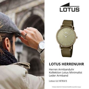 Lotus Quarzuhr Lotus Herren Armbanduhr Minimalist, Herrenuhr rund, groß (ca. 40mm) Lederarmband grün