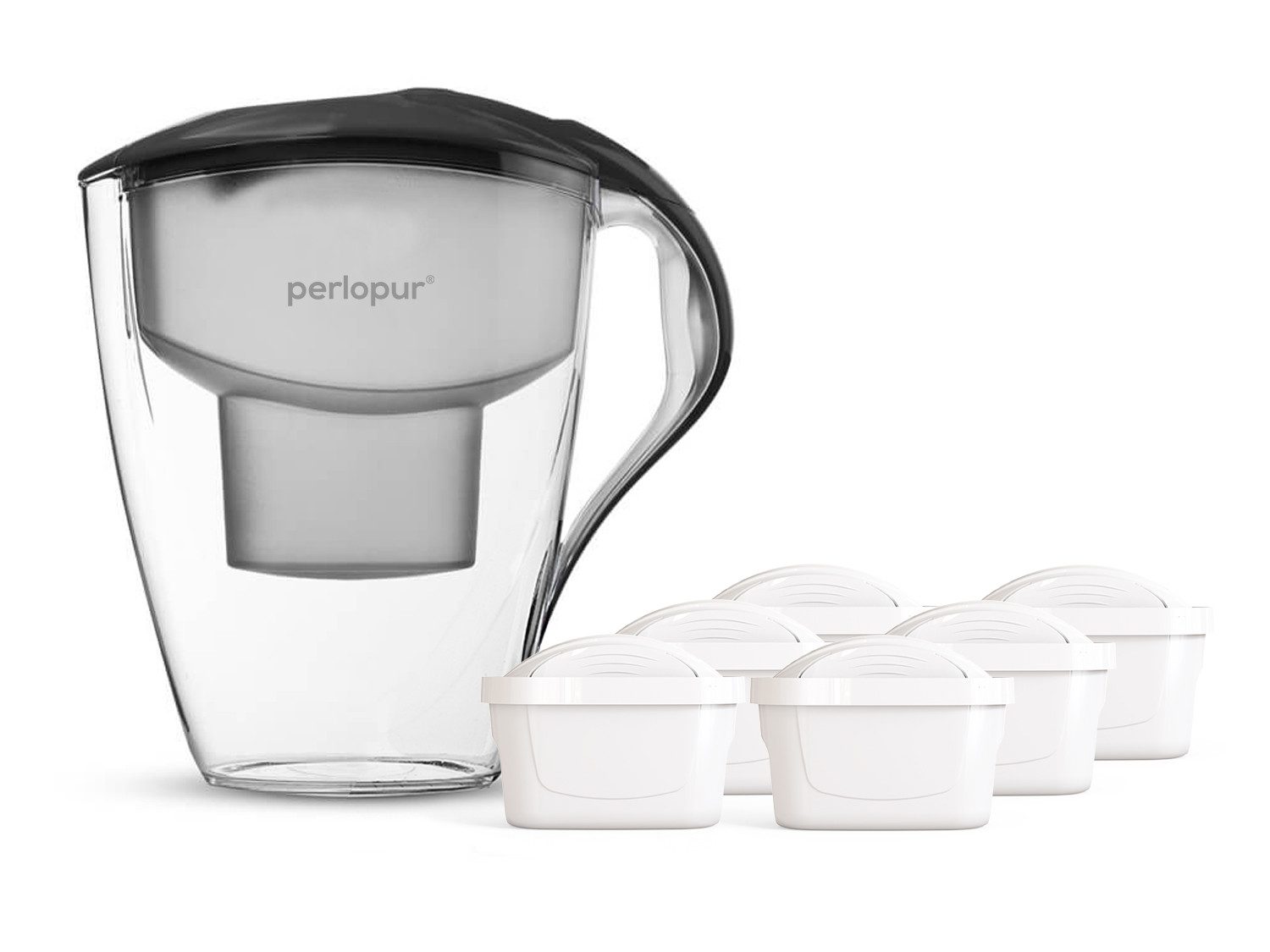 PerloPur Wasserfilter PearlCo Wasserfilter Astra LED Anthrazit Inkl. 6 Filterkartuschen