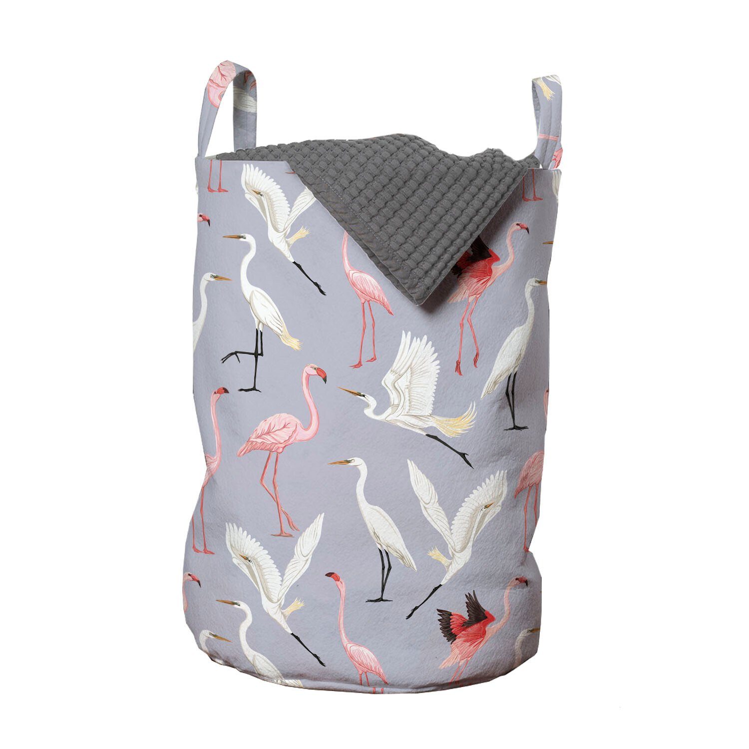 Abakuhaus Wäschesäckchen Wäschekorb mit Griffen Kordelzugverschluss für Waschsalons, Flamingo Fliegen Tropical Vogel-Motiv