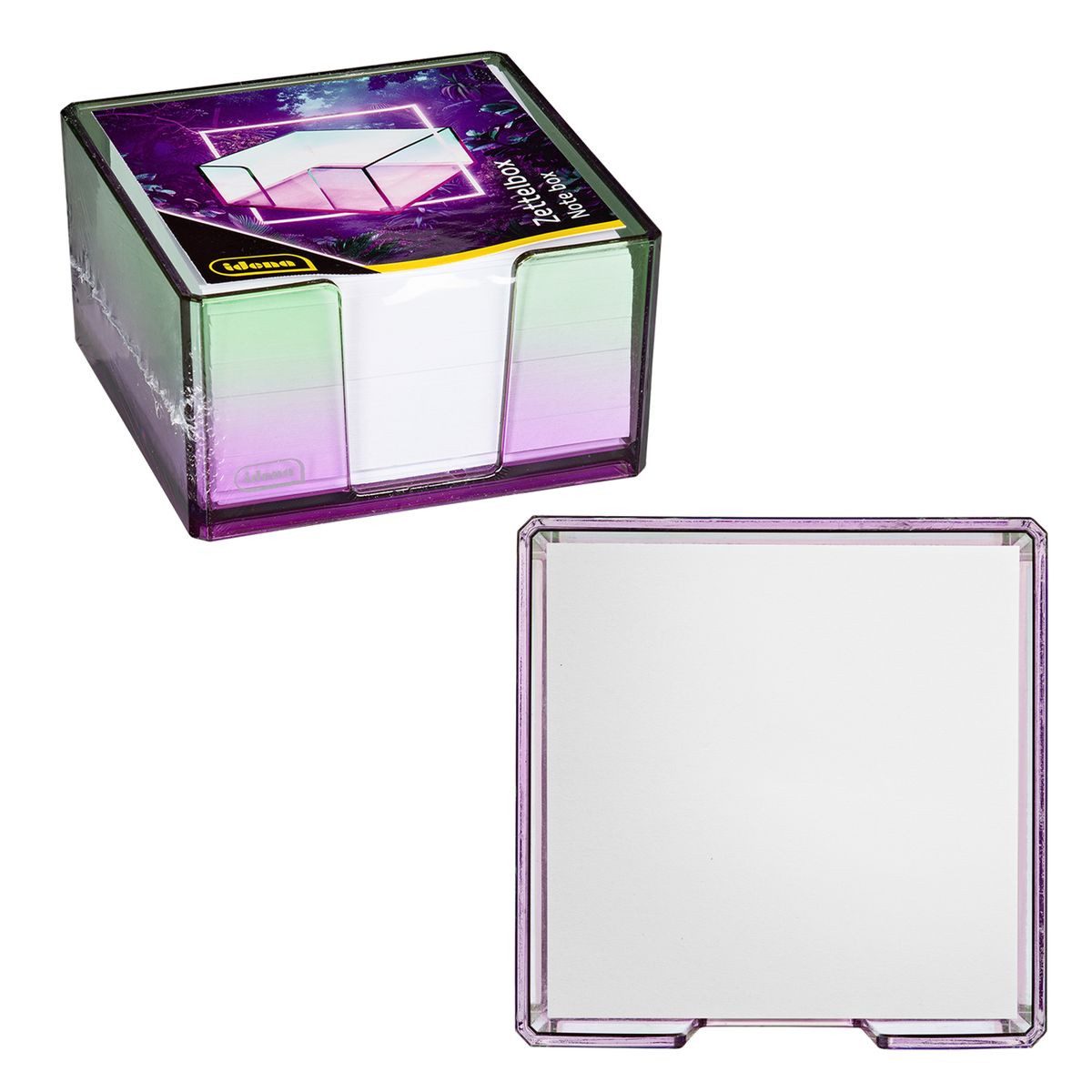 Idena Zettelkasten Idena Zettelbox Bicolor Acryl 450 Blatt 80g/m² pink/grün 103x103x57mm