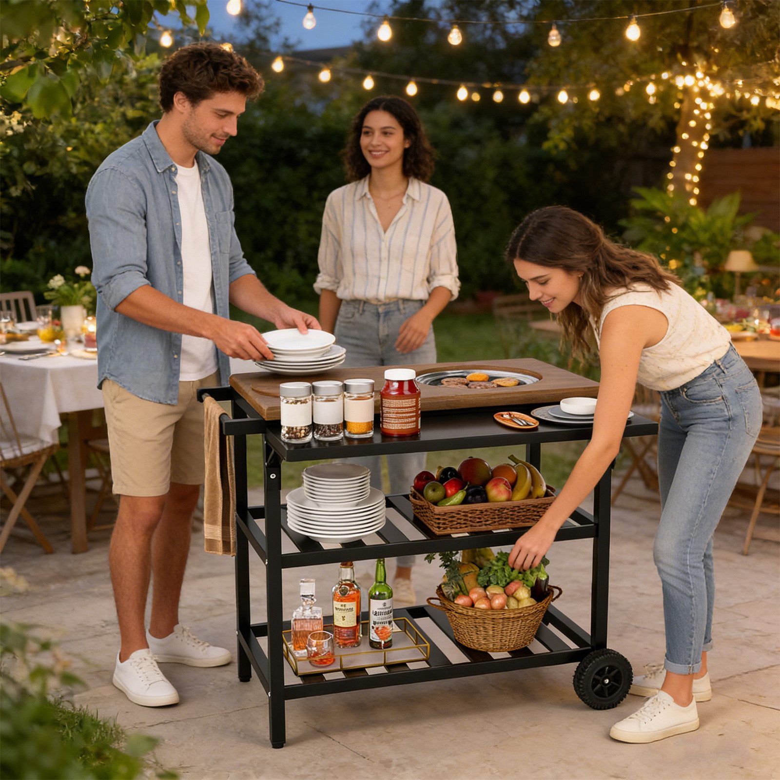 COSTWAY Grillablagetisch, Grillwagen Outdoor, Grilltisch auf Rollen