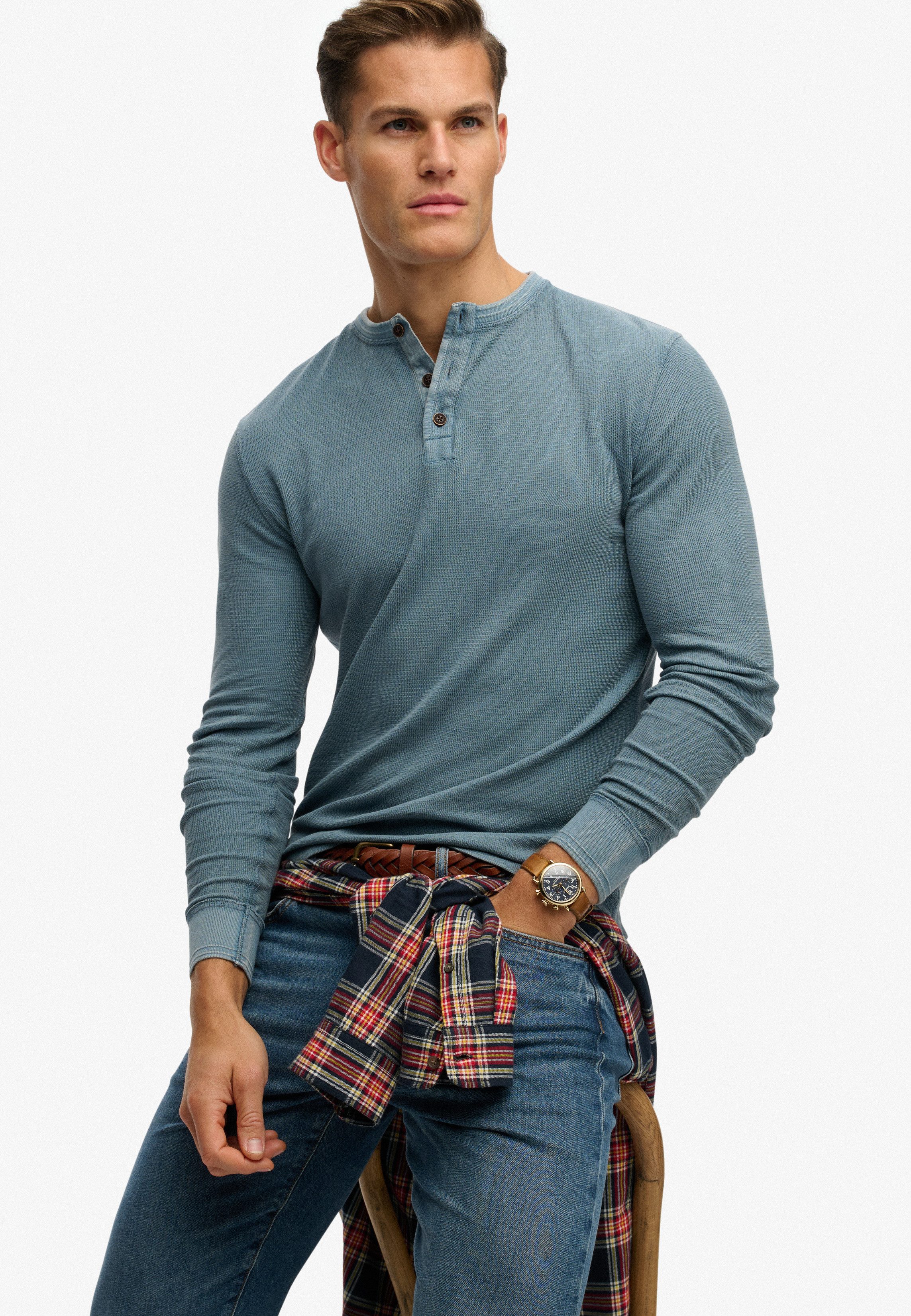 Superdry Langarmshirt LW TEXTURED GRANDAD TOP