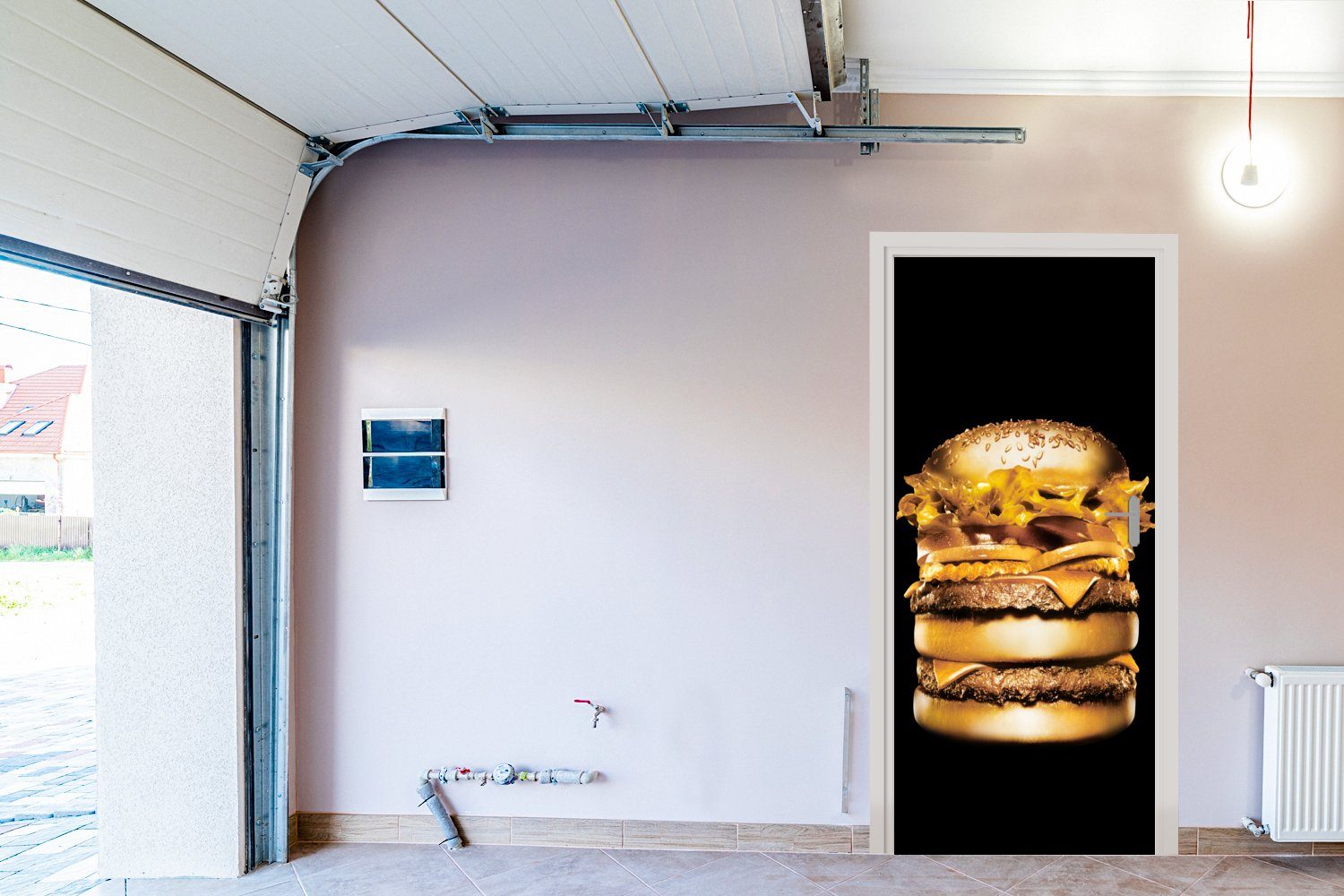 Goldener cm (1 auf bedruckt, Tür, 75x205 Fototapete MuchoWow für Hamburger St), Türtapete Matt, schwarzem Hintergrund., Türaufkleber,