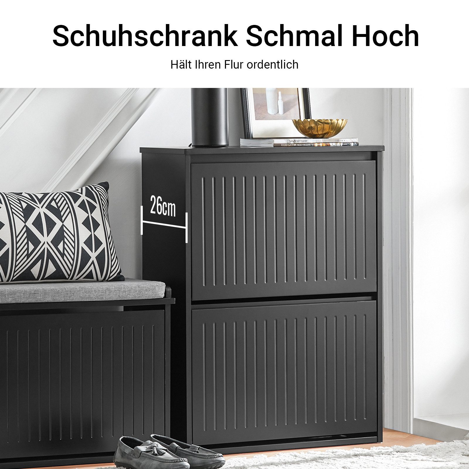 SoBuy Schuhkipper FSR165, Schuhschrank schmal, Flurschrank Schuhregal Schuhkommode weiß, Schuhkipper, Schuhablage mit 1/2/3 Klappen, Trennwand verstellbar