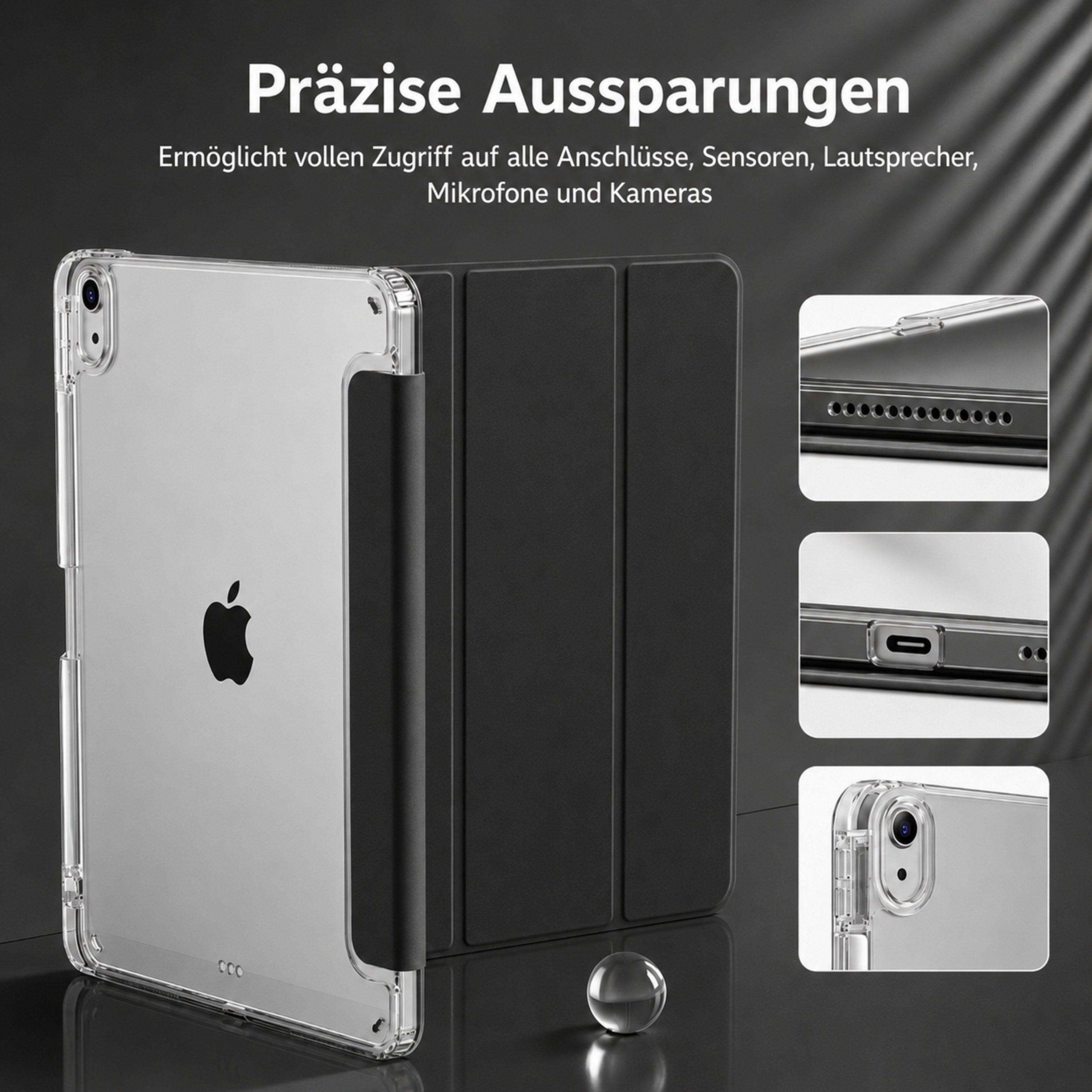 S&T Design Tablet-Hülle Hülle für iPad mit Stifthalter Transparent Stoßfest Tablet Schutzhülle, Kratzfest Hülle Cover Stoßfest Hard Case Ständer Kamera Displayschutz