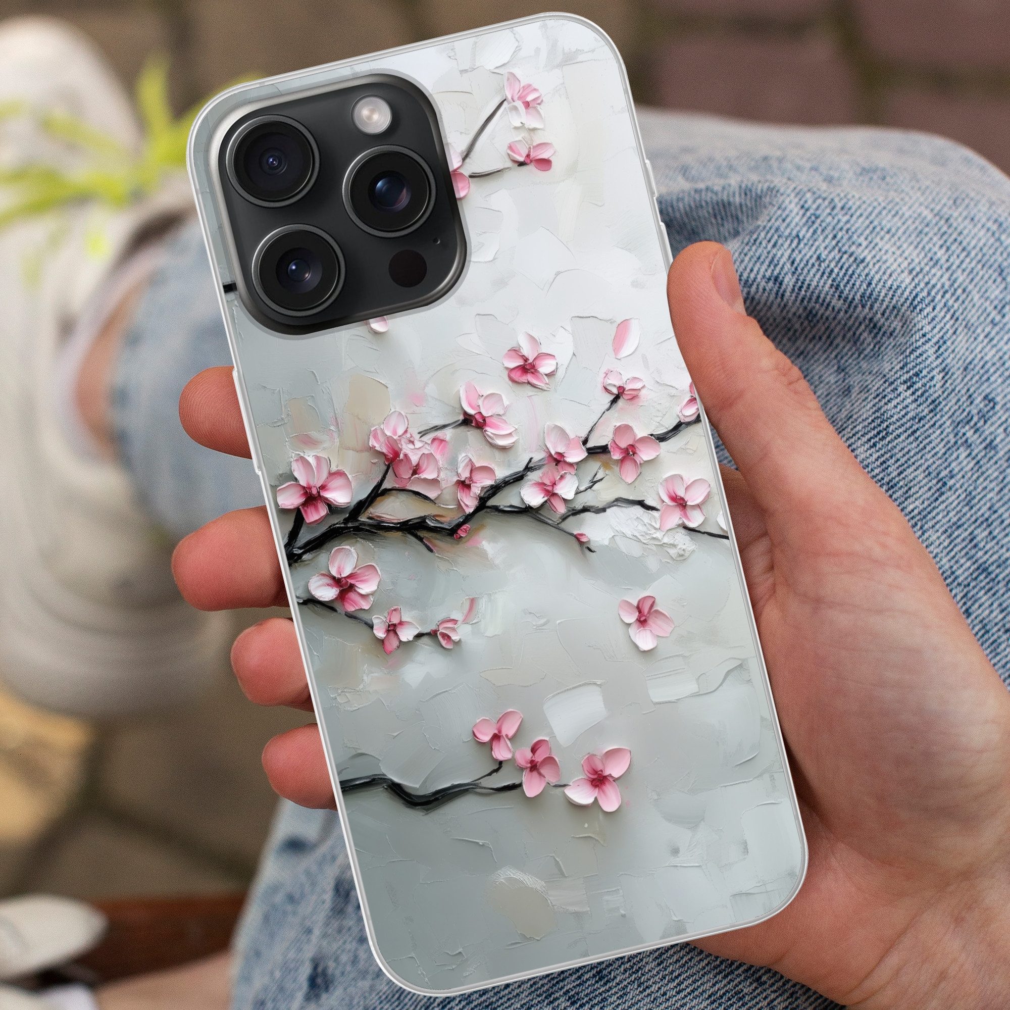 MuchoWow Handyhülle für Apple iPhone 15 Pro Max Blüte - Künstlerisch - Rosa - Sakura, Smartphone-Bumper, Print, Handy Schutzhülle Dünn