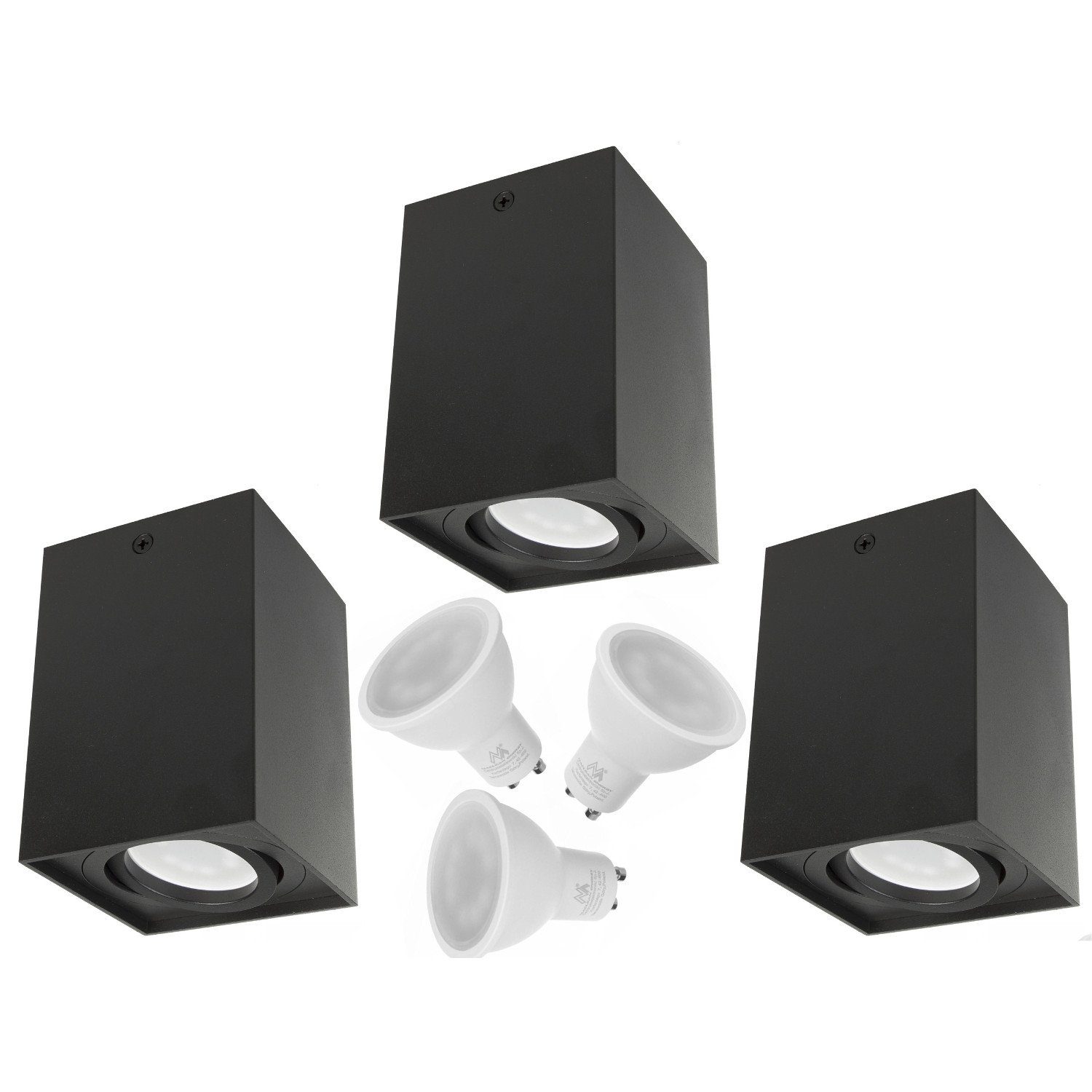 Maclean LED Aufbaustrahler MCE426 + MCE435, LED wechselbar, Neutralweiß, 3x Tuba-Halogen-Anbauleuchte beweglich + GU10