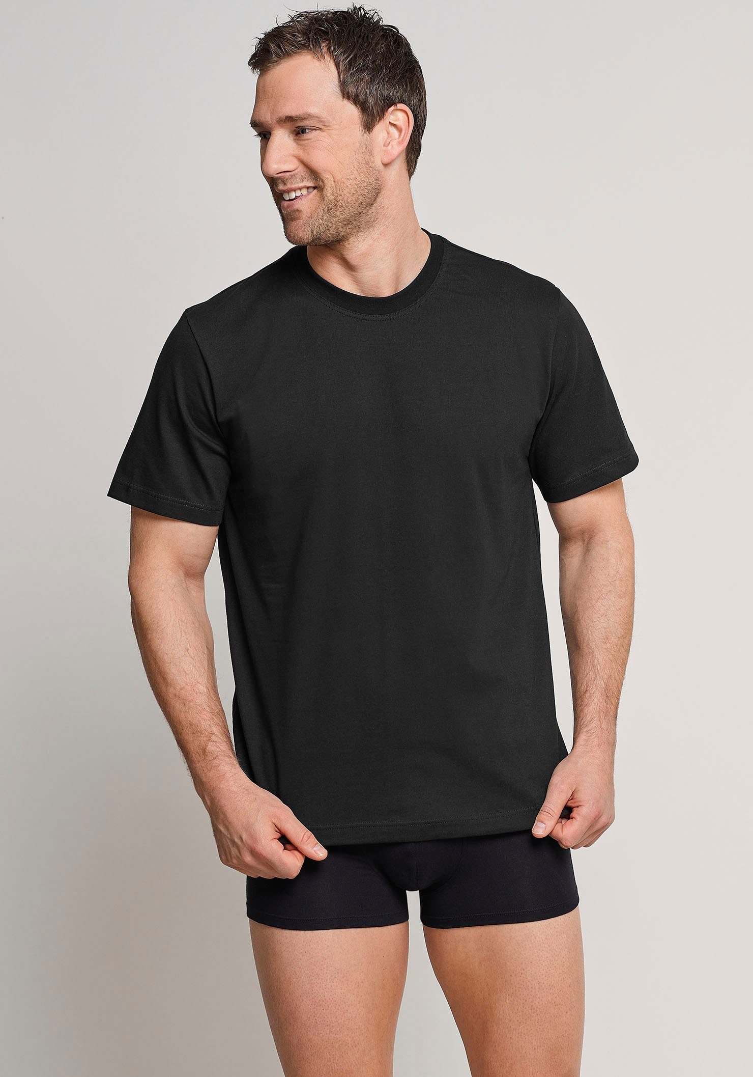 Rundhalsausschnitt T-Shirt schwarz Schiesser mit (2er-Pack)