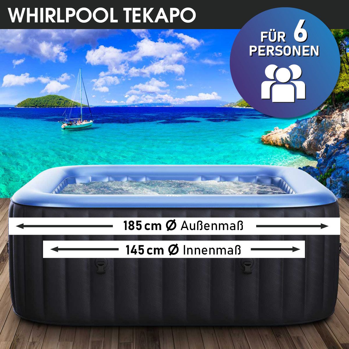 BRAST Whirlpool aufblasbar Tekapo für 4-6 Personen, (In-Outdoor Pool 132 Massagedüsen Timer Heizung), Aufblasfunktion per Knopfdruck Bubble Spa Wellness Massage