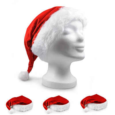 Ganzoo Bommelmütze Nikolausmütze mit Pelzrand rot - weiß, 3 Stück im Set, Weihnachtsmütze