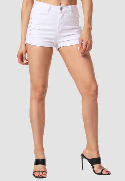 MiSS RJ Jeansshorts High Waist Denim Jeans Shorts Bermuda Stretch Hose mit Spitze 5396 in Weiß