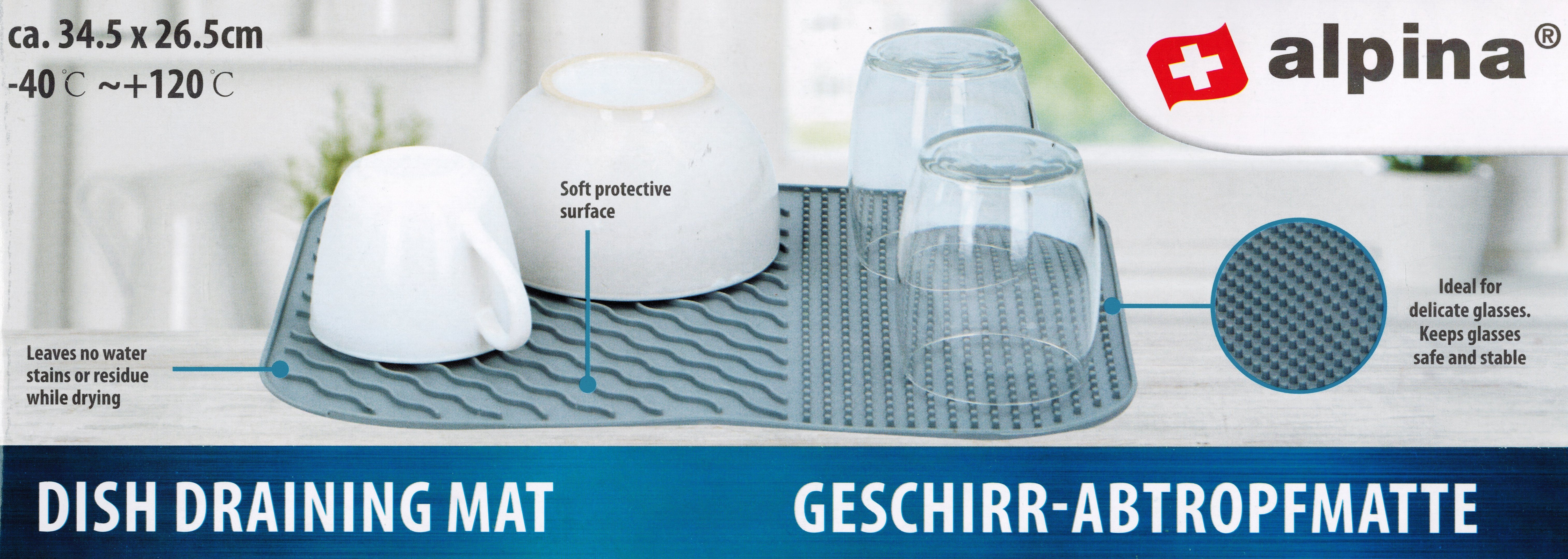 *Alpina* Abtropfmatte GESCHIRR-ABTROPFMATTE Grau Gläsermatte Gläserabtropfmatte 444, Topfmatte Matte