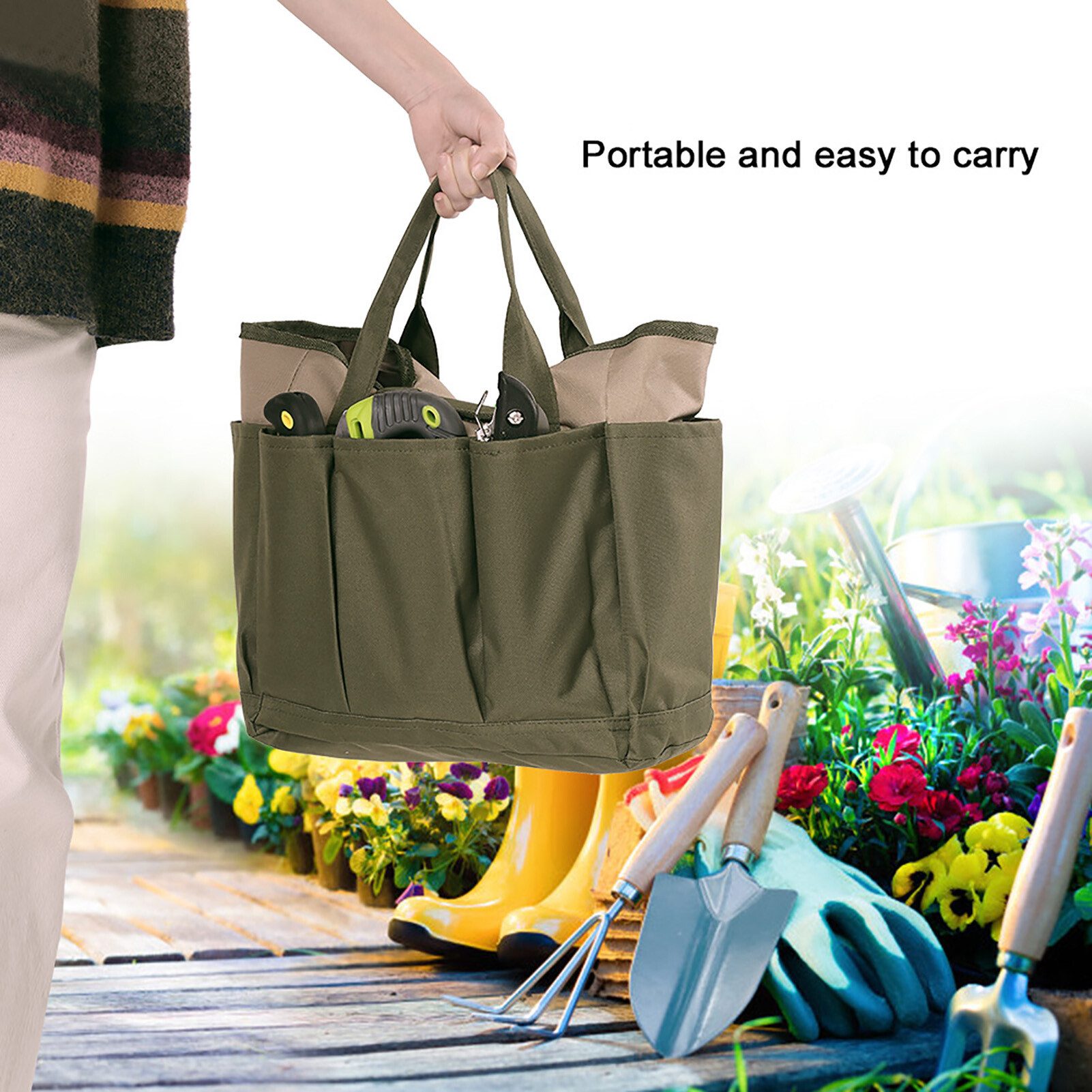 FUROKOY Werkzeugtasche Multifunktionale tragbare Gartenwerkzeug-Aufbewahrungstasche (Set, 1-tlg., Werkzeugtasche Stofftasche), Grün, 34x17x30,5cm