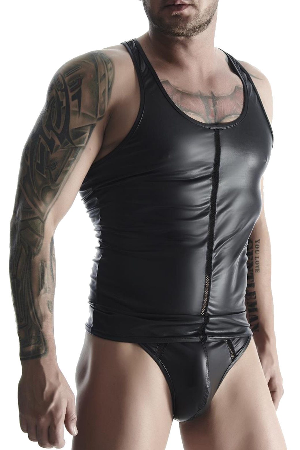 Regnes Fetish Planet Muskelshirt Muscle-Shirt TSH003 Wetlook-Herrenshirt Muskelshirt in schwarz