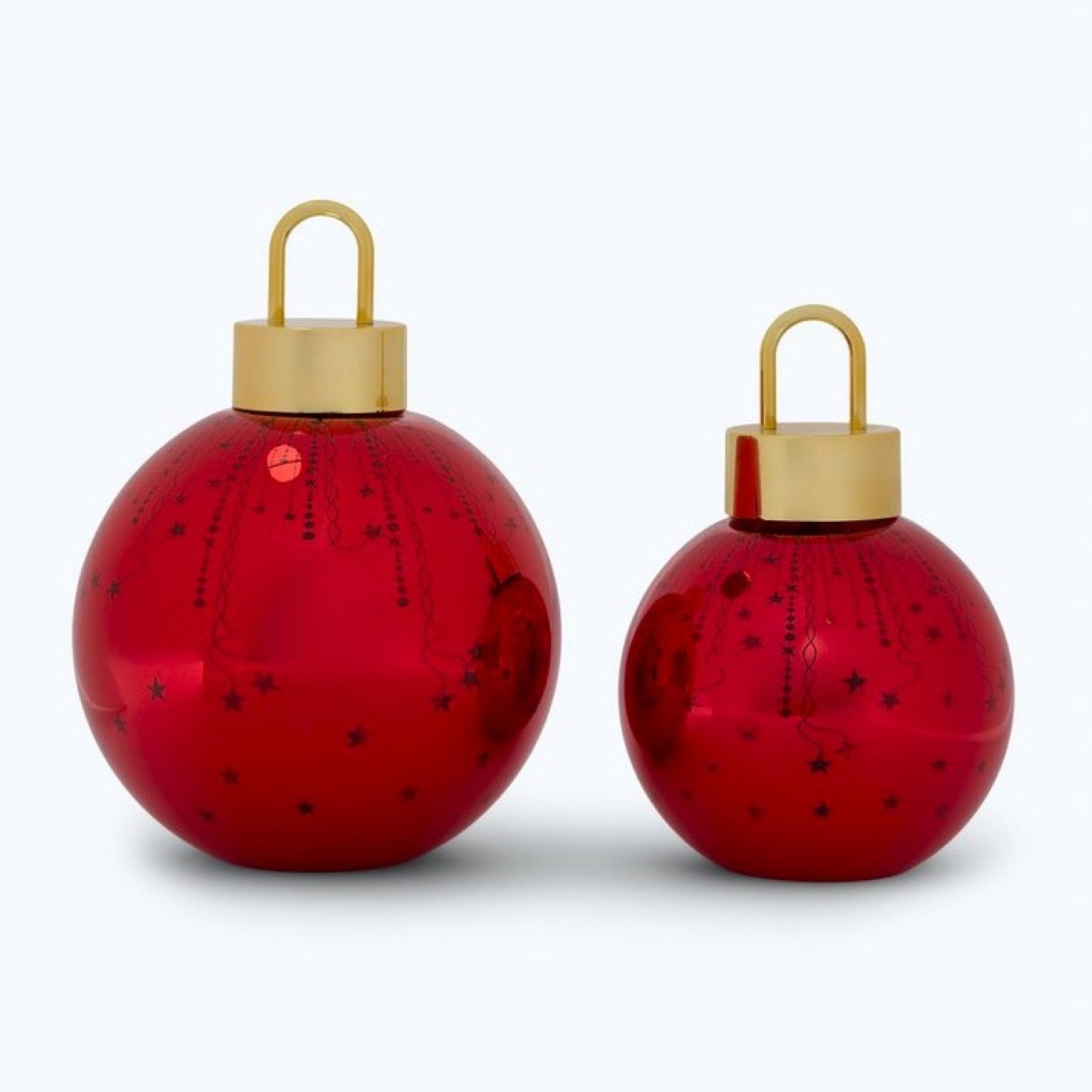 Online-Fuchs LED-Dekofigur 2 Weihnachtskugeln aus Glas mit LED-Lichterkette & Timer - Deko (ruhiges Leuchten oder Flackereffekt wählbar, Rot, Grün, Silber oder  – Bild 3 von 4