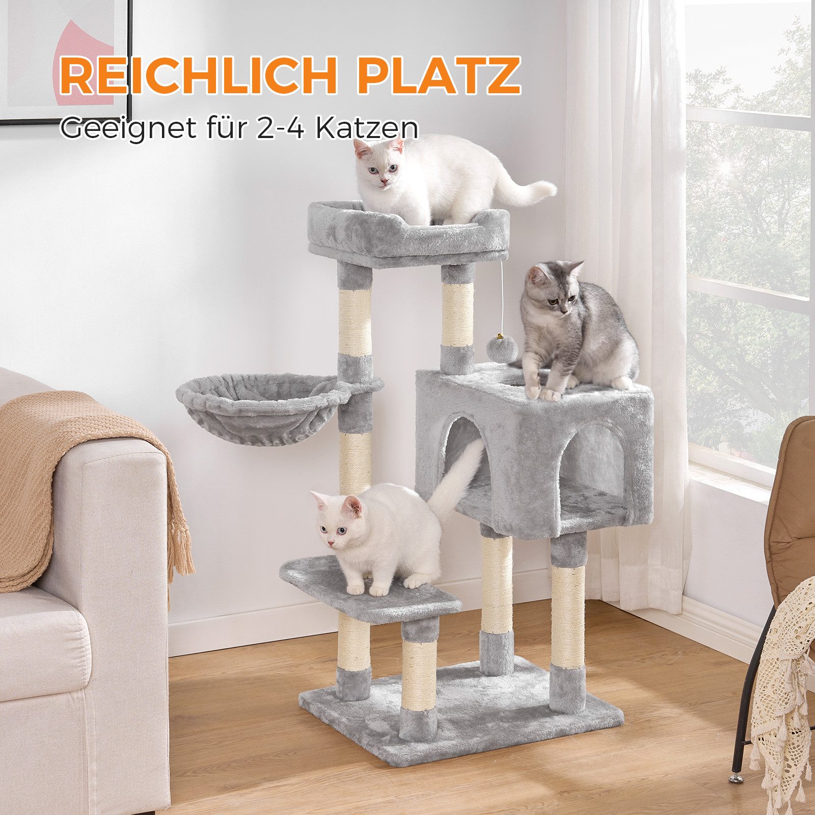 Dogat Kratzbaum Kratzbaum 100 cm, Katzenhaus mit 3 Eingängen, Hängematte, K günstig online kaufen