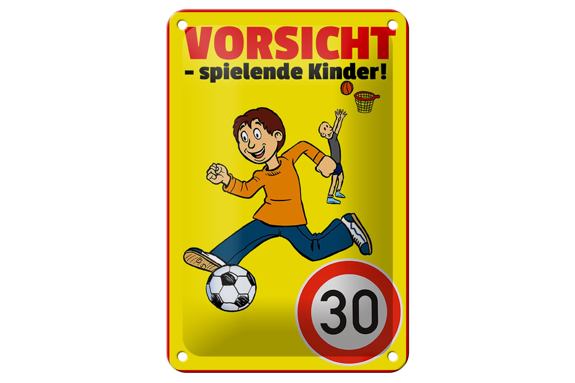 Femer GmbH Metallschild Hinweis 12x18cm Vorsicht spielende Kinder 30Kmh, (1 St), gewölbte Oberfläche, abgerundete Ecken, umgeschlagene Kanten