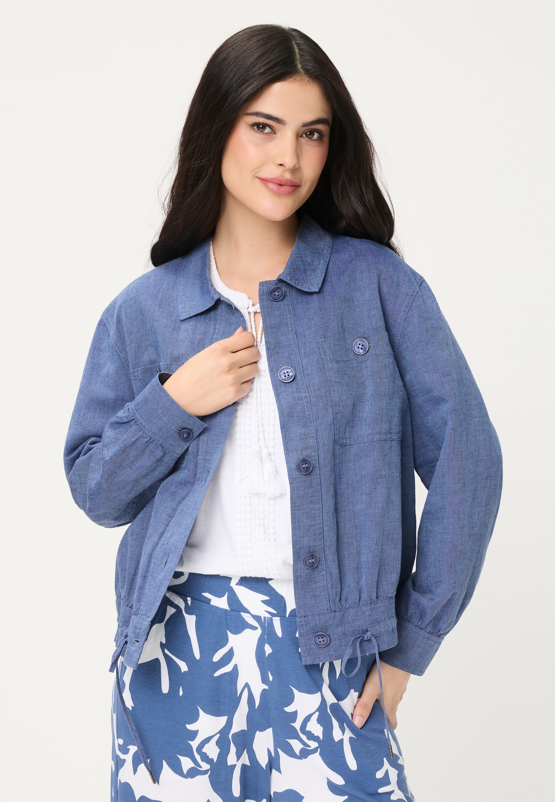 Olsen Kurzjacke Jacke aus Leinen-Baumwollmix mit Tunnelzug