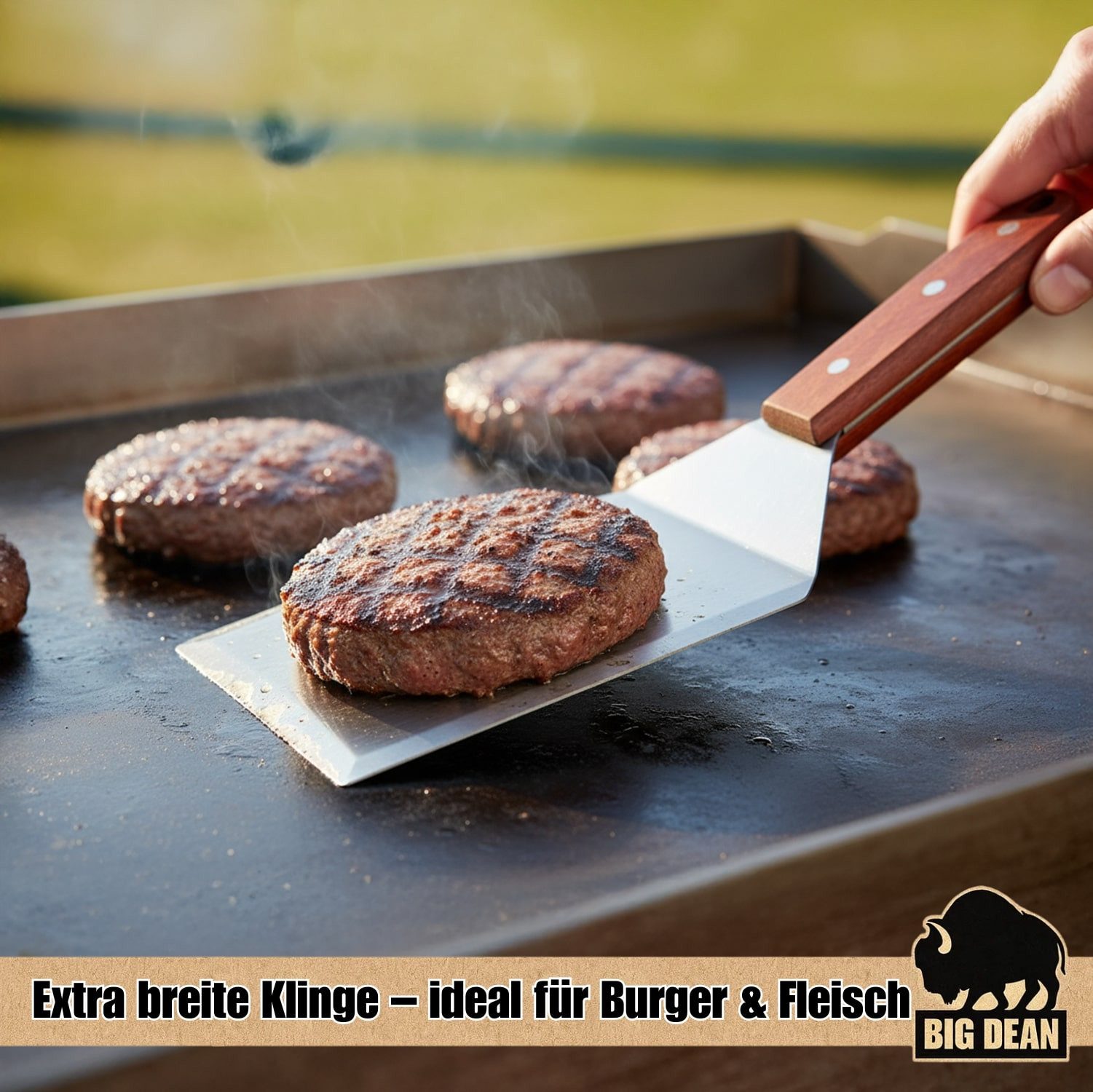 BigDean Grillspachtel 2er Set Grillspachtel Edelstahl + Holfgriffe, Spachtelset Für Grillspaß aus Edelstahl