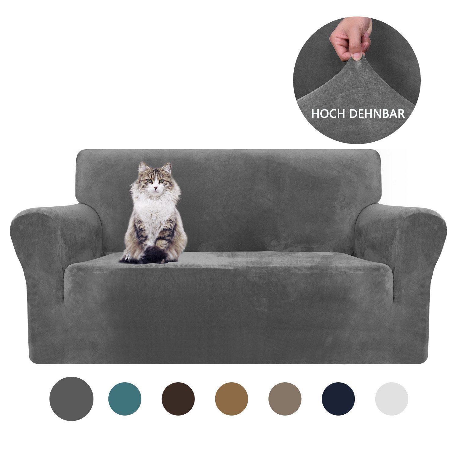Diwzbyn Sofahusse Velvet Sofabezüge 1/2/3/4-Sitzer Stretch rutschfeste Couchbezug, für Hunde Katze Haustierfreundlich