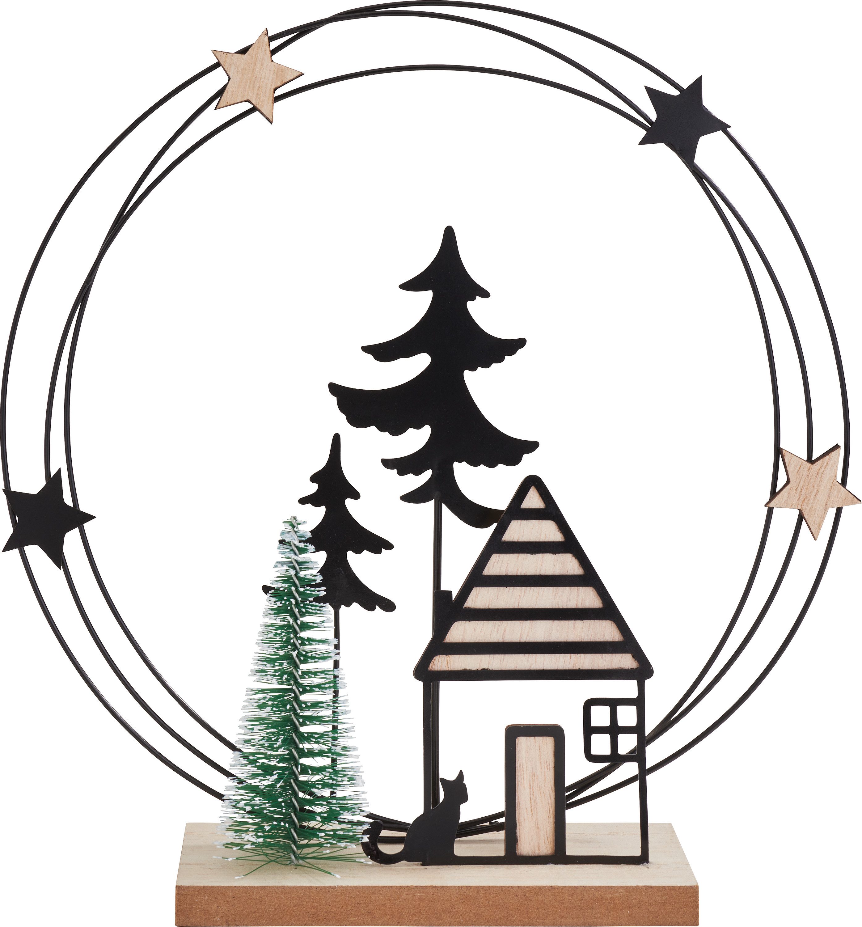 VBS Lichterbogen Deko-Metallring "Winterwald mit Haus", 21x21,5cm