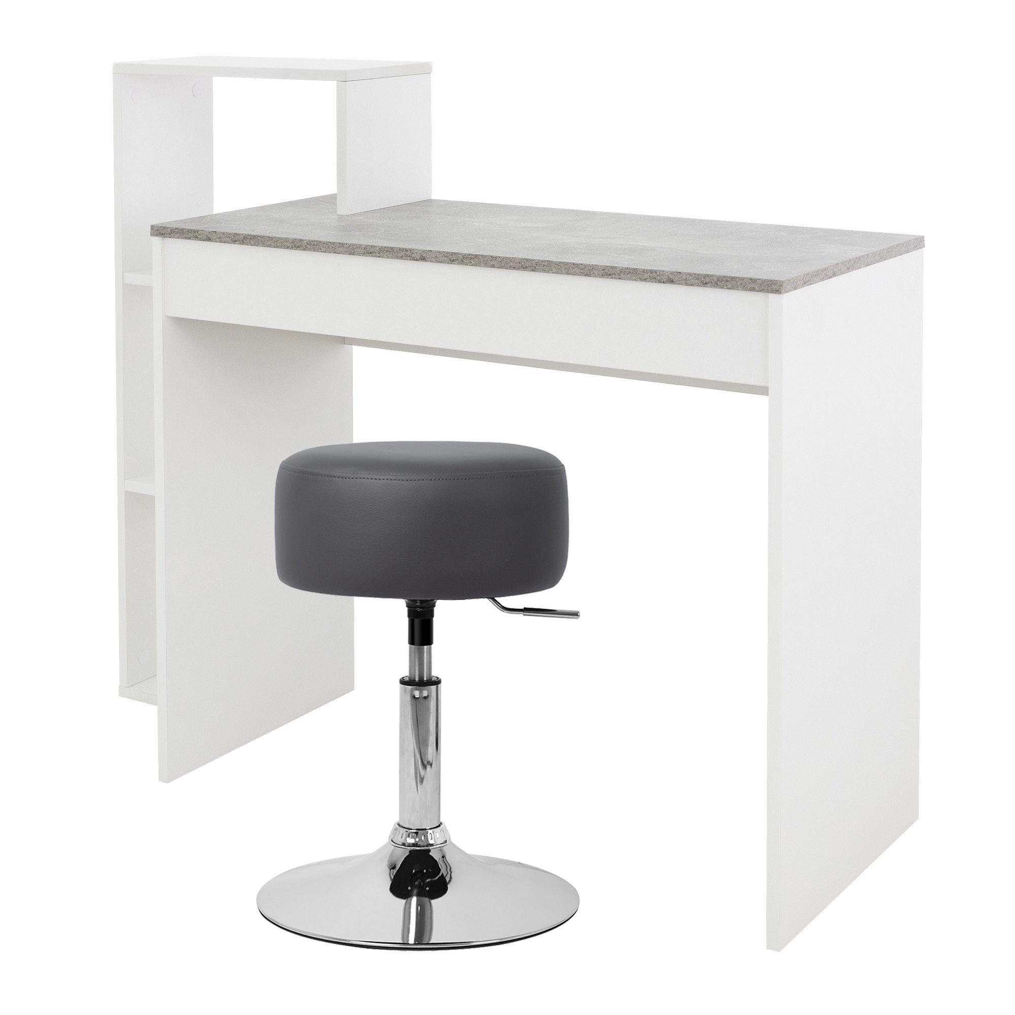 ML-DESIGN Schreibtisch Schreibtisch mit Sitzhocker 110x72x40 cm Weiß/Beton-Optik | Kinderschreibtische