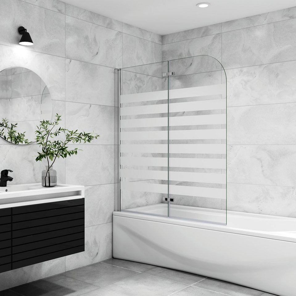 duschspa Badewannenaufsatz »Badewannenaufsatz mit weißen Streifen Faltwand auf Badewanne Dusche Duschabtrennung NANO Glas«,…