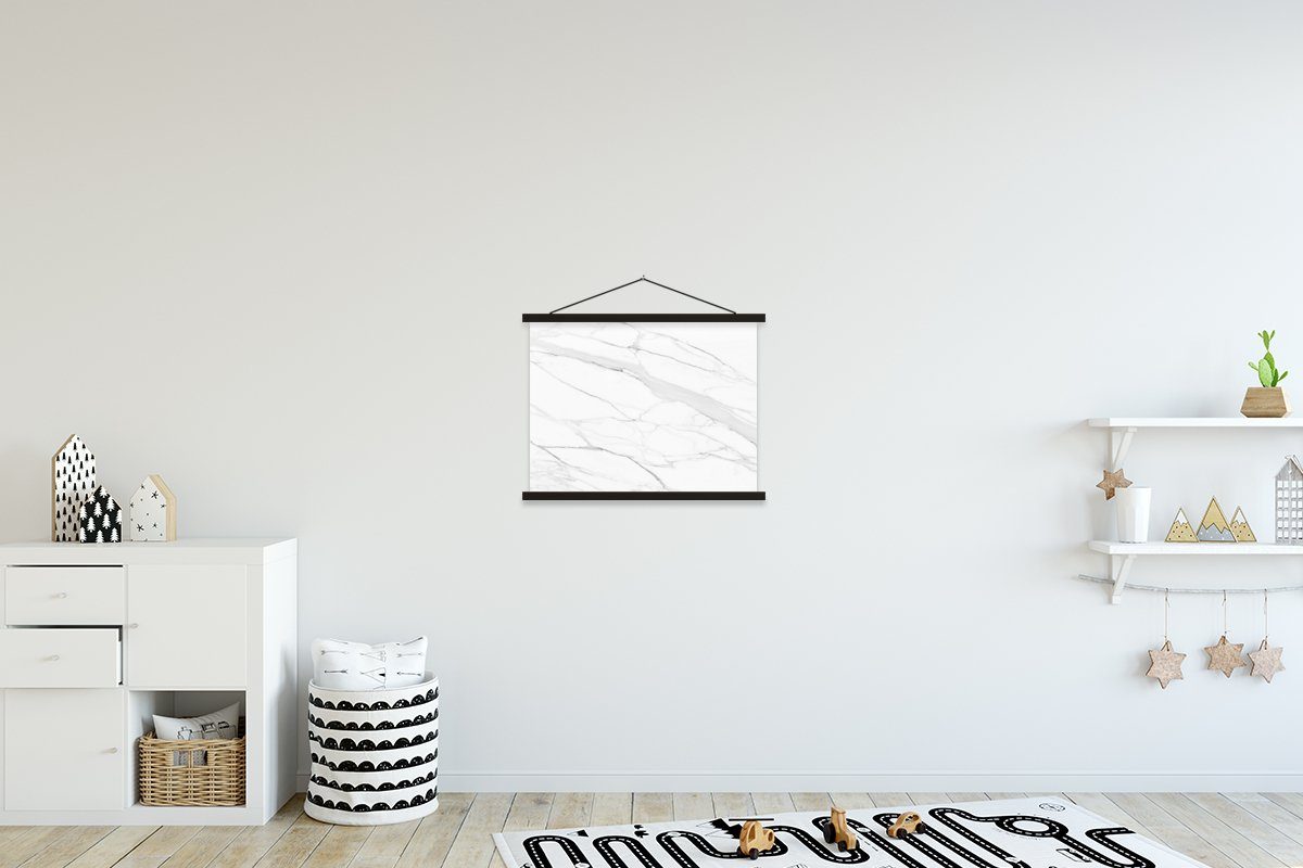 MuchoWow Poster Marmor - Weiß - Linie - Muster - Luxus - Marmoroptik, (1 St), Magnetische Posterleiste, Eichenholz, Holzleisten, Textilposter schwarz | schwarz