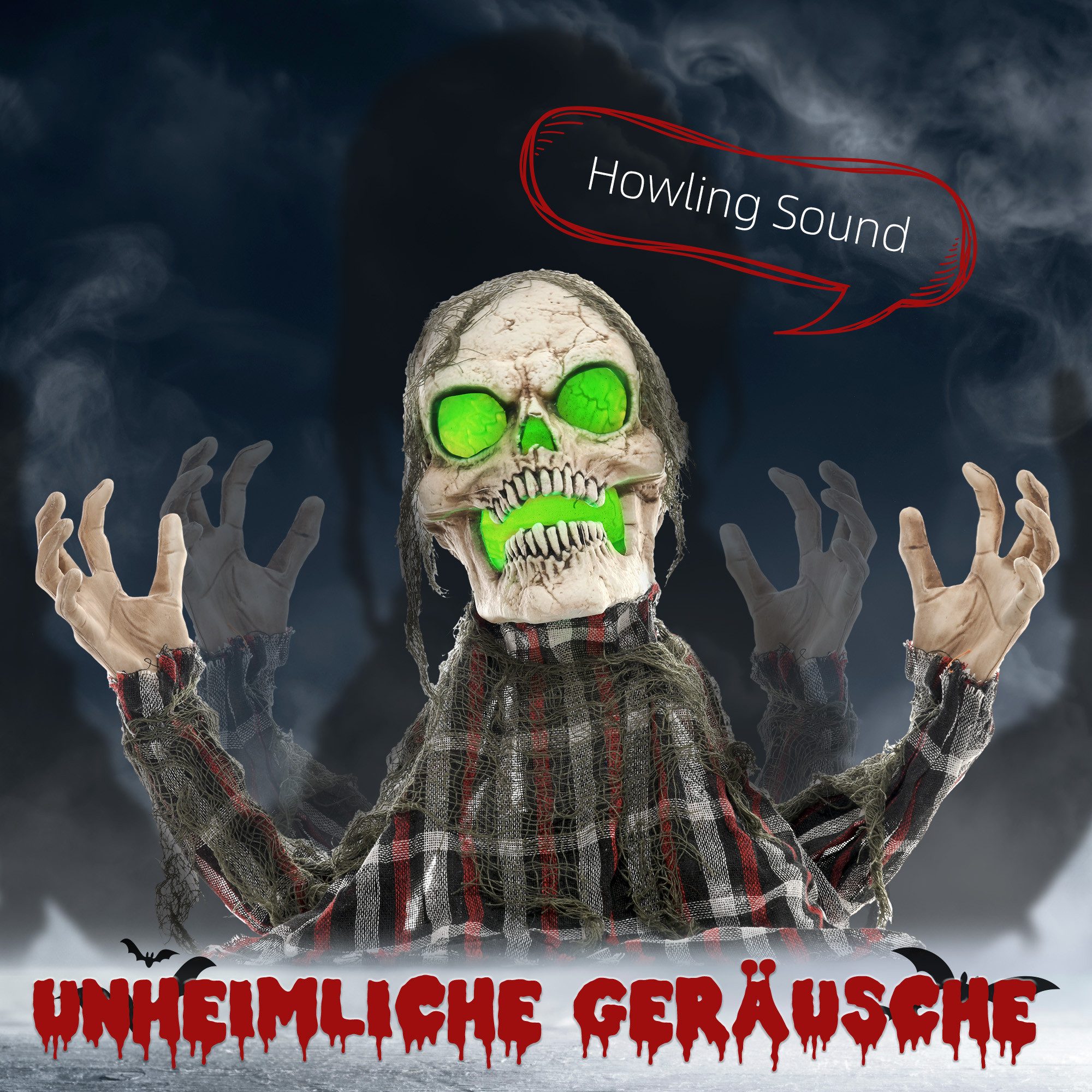HOMCOM Dekofigur 70cm Halloween Dekoration mit LED-Lichter, Soundfunktion (Skelett Halbkörper Figur, 1 St., Halloween Horror Ornamente), für Halloween Party – Bild 4 von 5