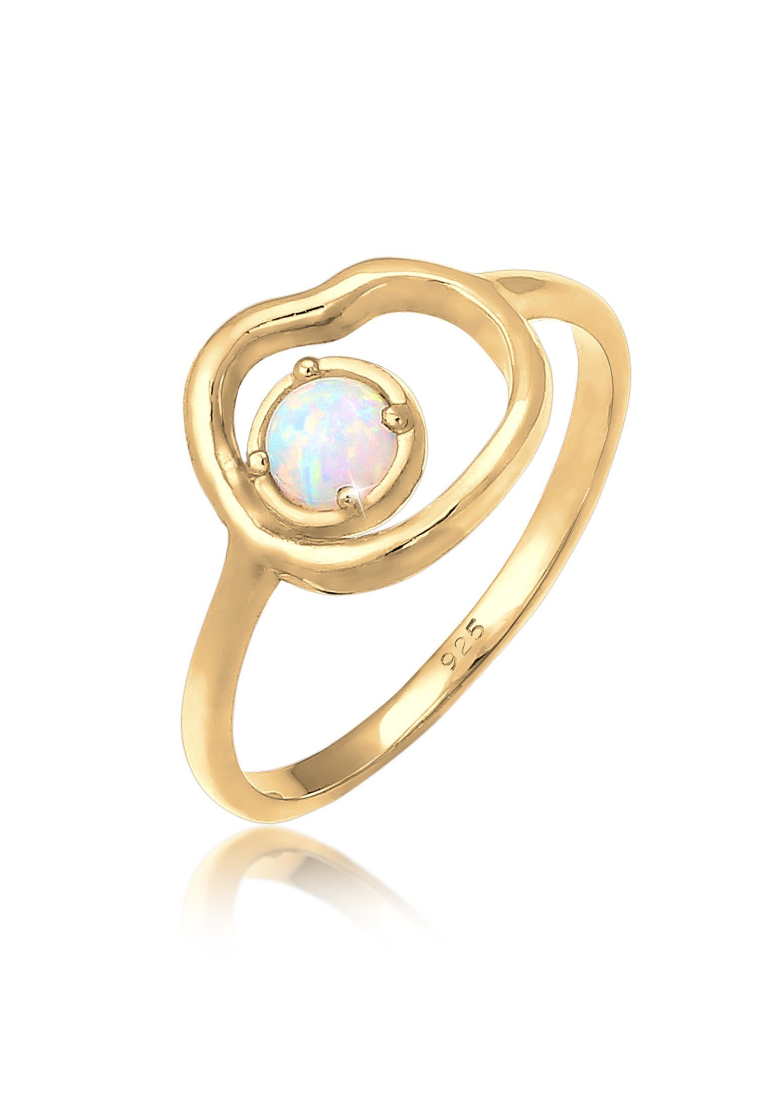 Fingerring Synthetischer Opal 925 Sterling Silber vergodlet