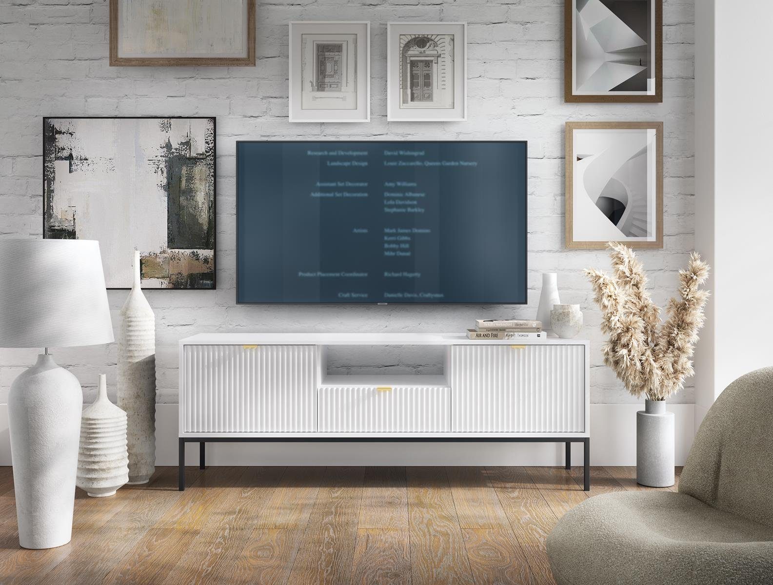 Lowboard Grau (Metallgestell, Farbe) / Beautysofa für Stil Novia / Weiß modernes TV-Schrank Wohnzimmer, Schwarz im