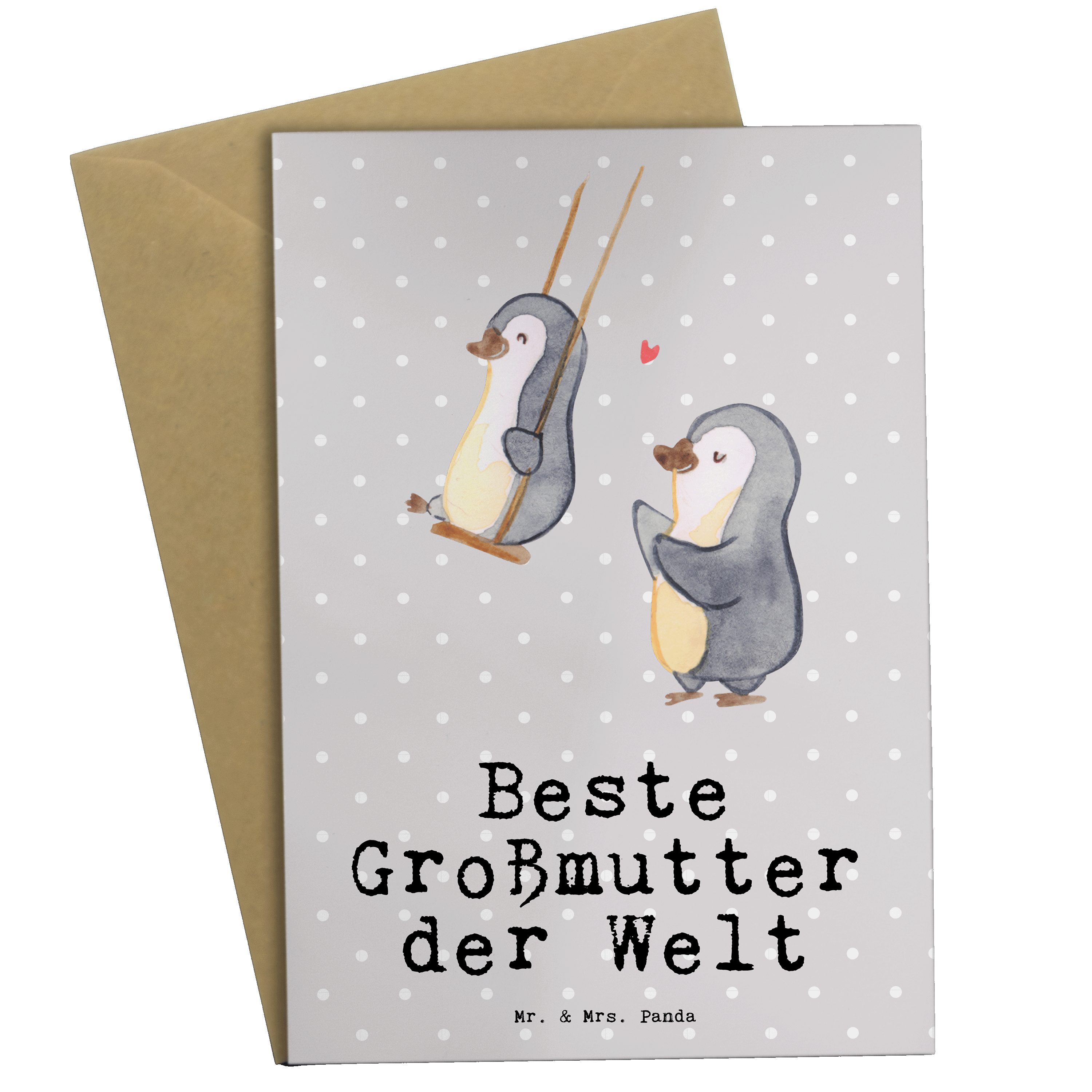 Mr. & Mrs. Panda Grußkarte Pinguin Beste Großmutter der Welt - Grau Pastell - Geschenk, Geschenk