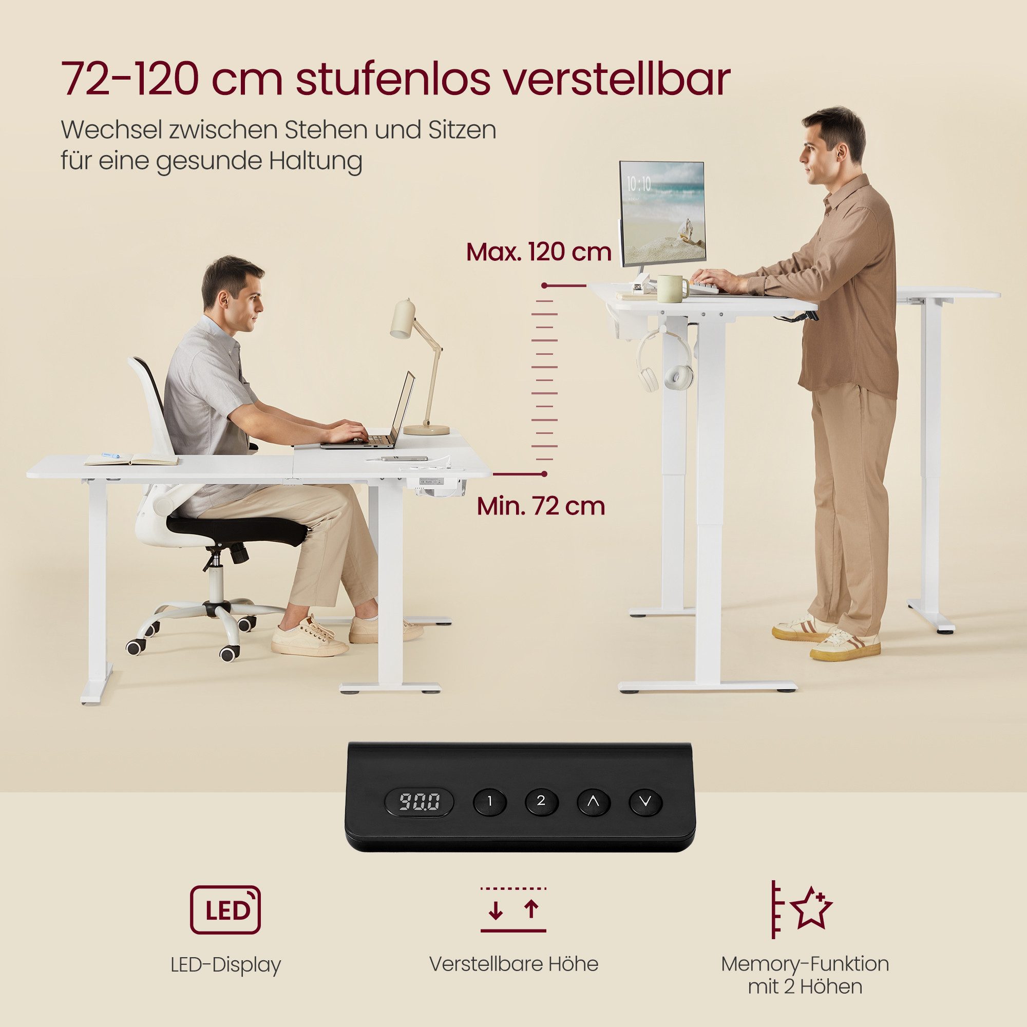 VASAGLE Schreibtisch Höhenverstellbarer Schreibtisch elektrisch (L-förmiger Eckschreibtisch), mit Ladestation, 160 cm, Memory-Funktion mit 2 Höhen – Bild 4 von 5