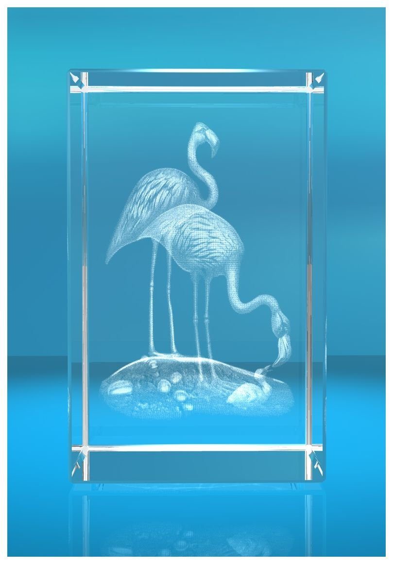 VIP-LASER Dekofigur 3D Glasquader Motiv: Flamingo, Hochwertige Geschenkbox, Made in Germany, Familienbetrieb