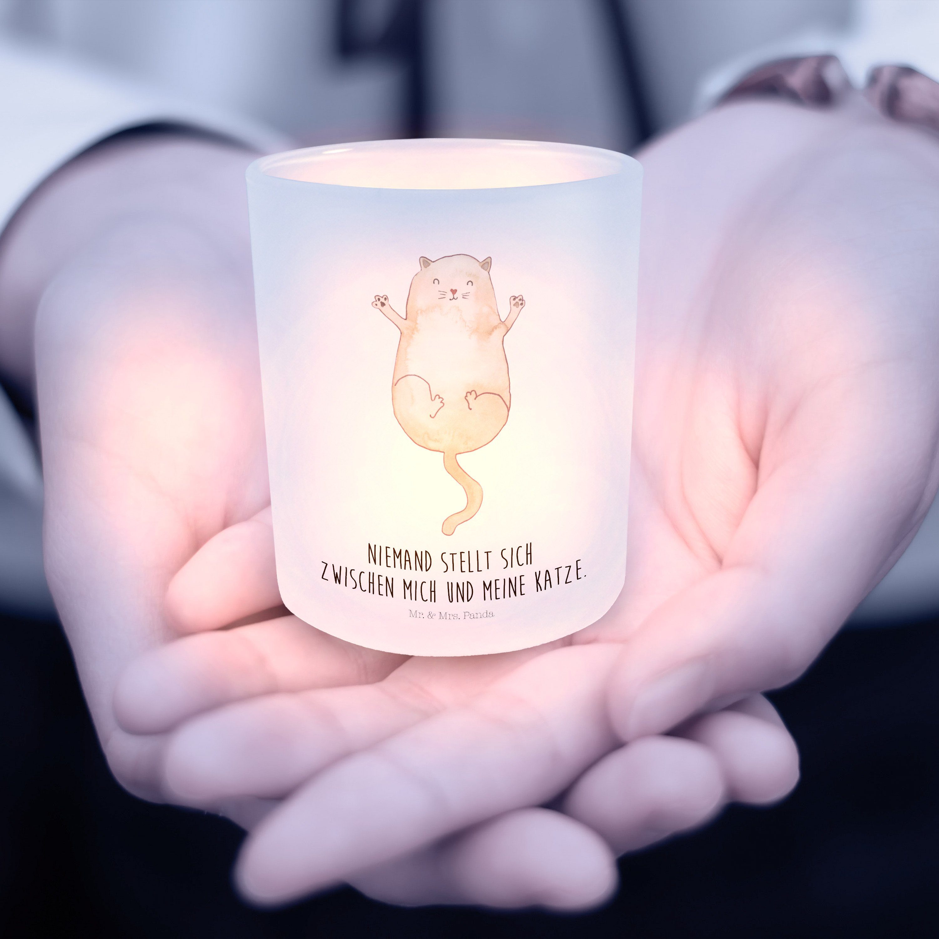 Teelichtglas, Geschenk, Mieze, & St) Kerzenl Windlicht (1 - Panda Transparent Umarmen - Mr. Mrs. Katzen