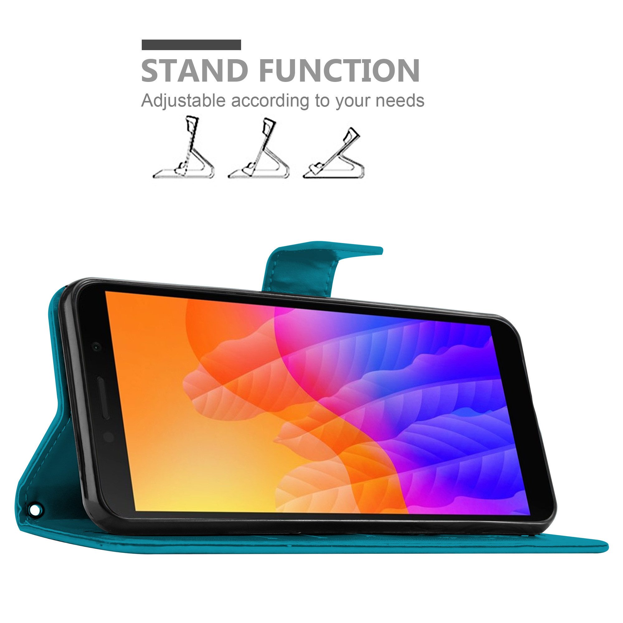 Cadorabo Handyhülle für Honor 9S / Huawei Y5P Hülle Honor 9S / Huawei Y5P, Hülle Schutzhülle Blumen Flower mit Standfunktion Kartenfach Magnet