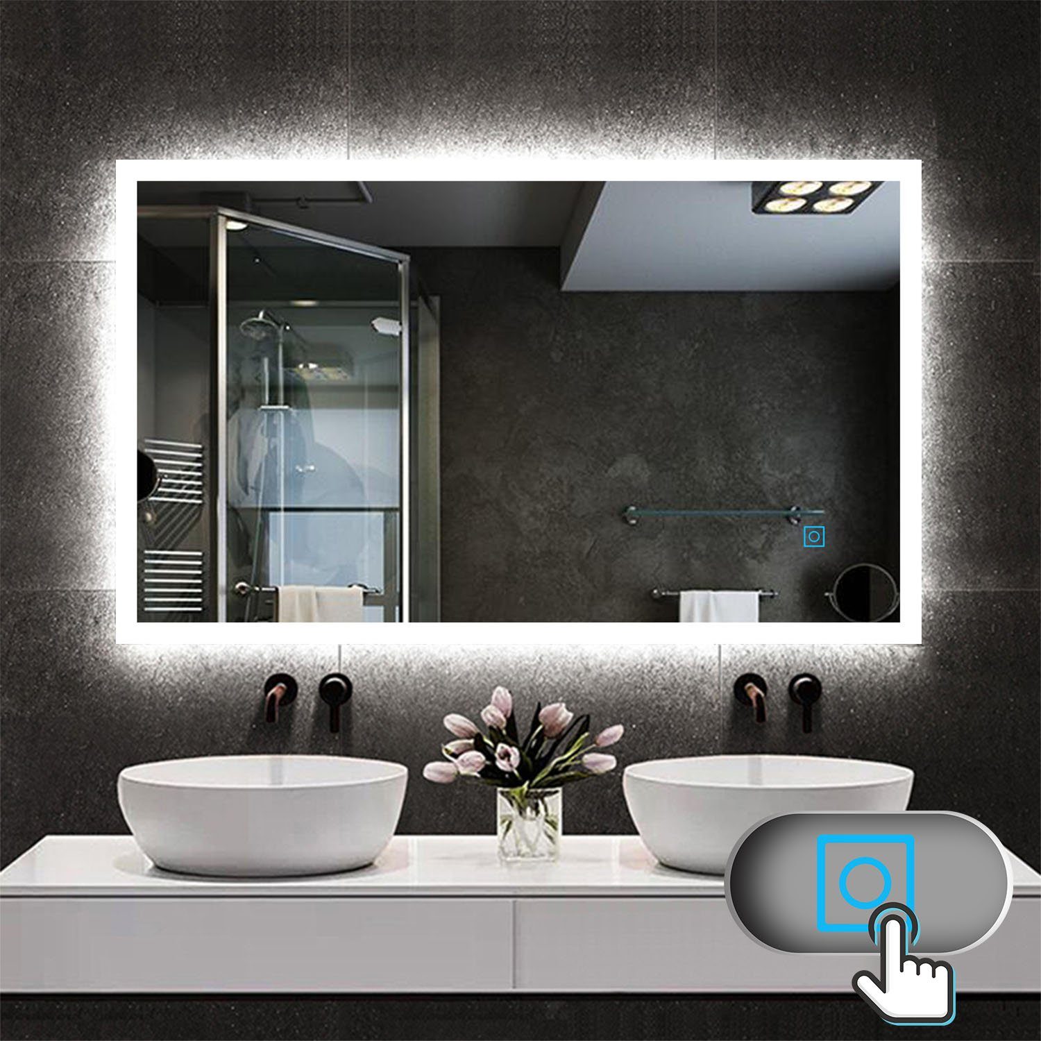 duschspa Badspiegel Badspiegel mit Beleuchtung 120x70 cm Wandspiegel, Touch  Beschlagfrei