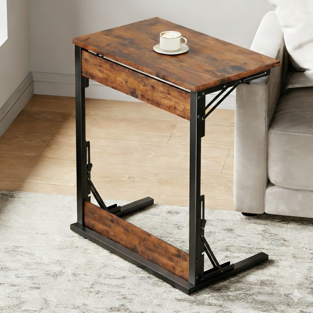 Totnz Beistelltisch Klappbarer C-förmiger Kaffeetisch mit Metallrahmen,verstellbaren Füßen (1-St), für Wohnzimmer Schlafzimmer Büro