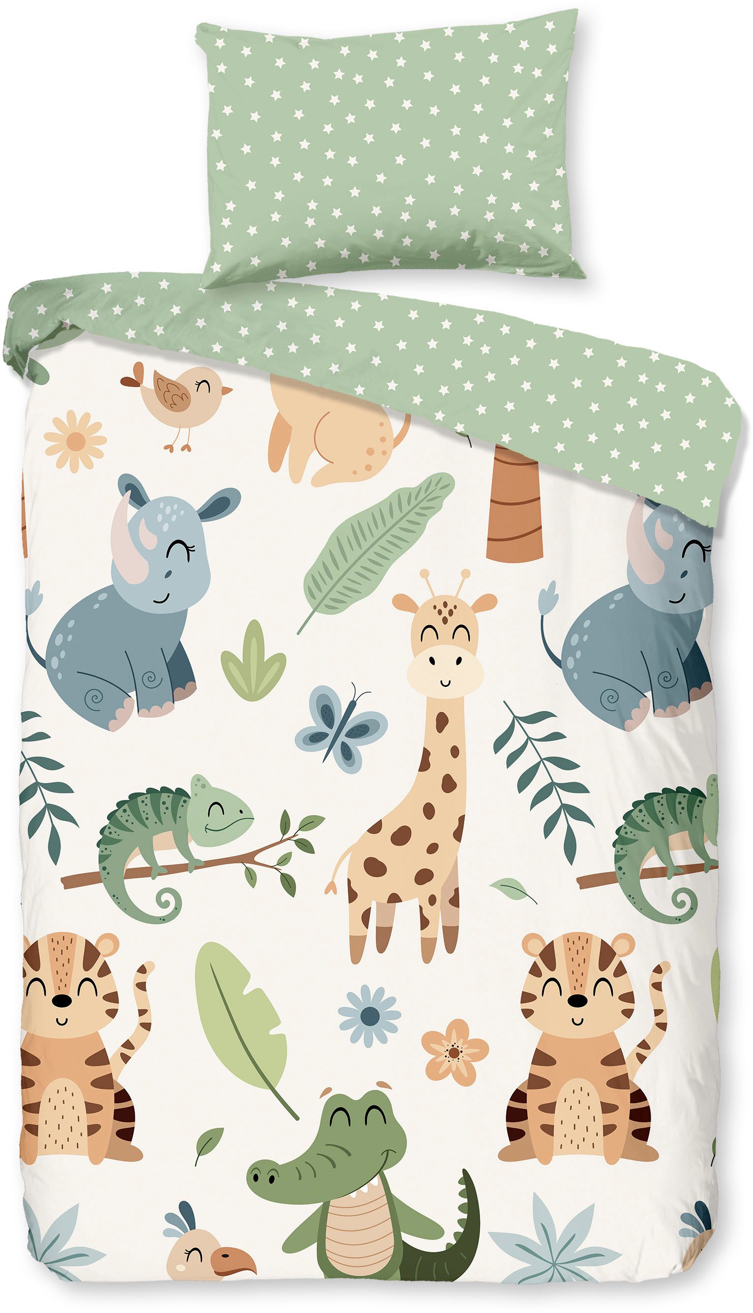 good morning Babybettwäsche Sabah, Renforcé, 2 teilig, Baumwolle, Renforcé, Wendeoptik, Kind, Baby, Tiere