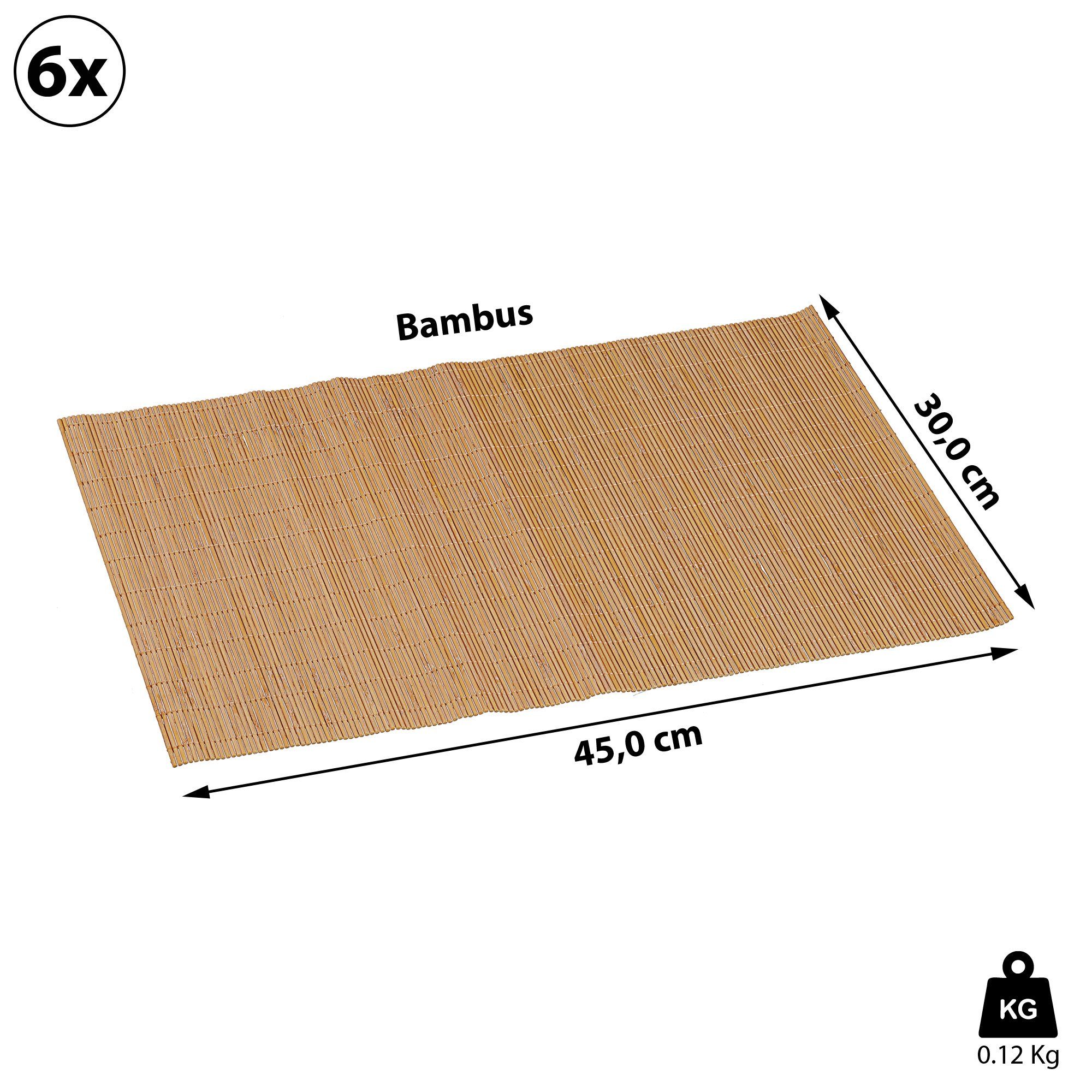 Platzset, Bambus Platzmatte 6er Set hellbraun 45x30cm, CEPEWA