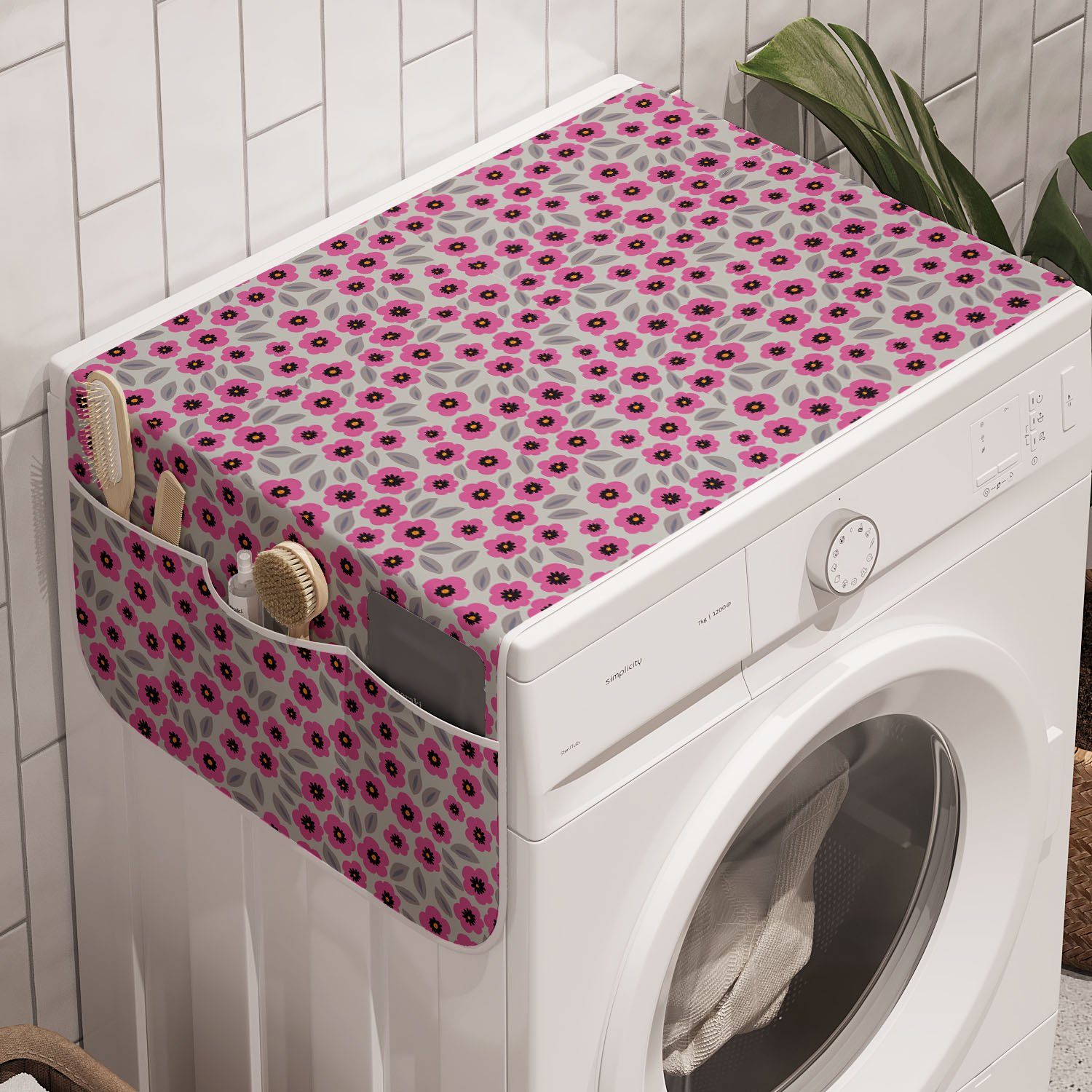 Badorganizer für Blätter Abakuhaus Poppies Waschmaschine und Anti-Rutsch-Stoffabdeckung Trockner, Blumen Graustufen