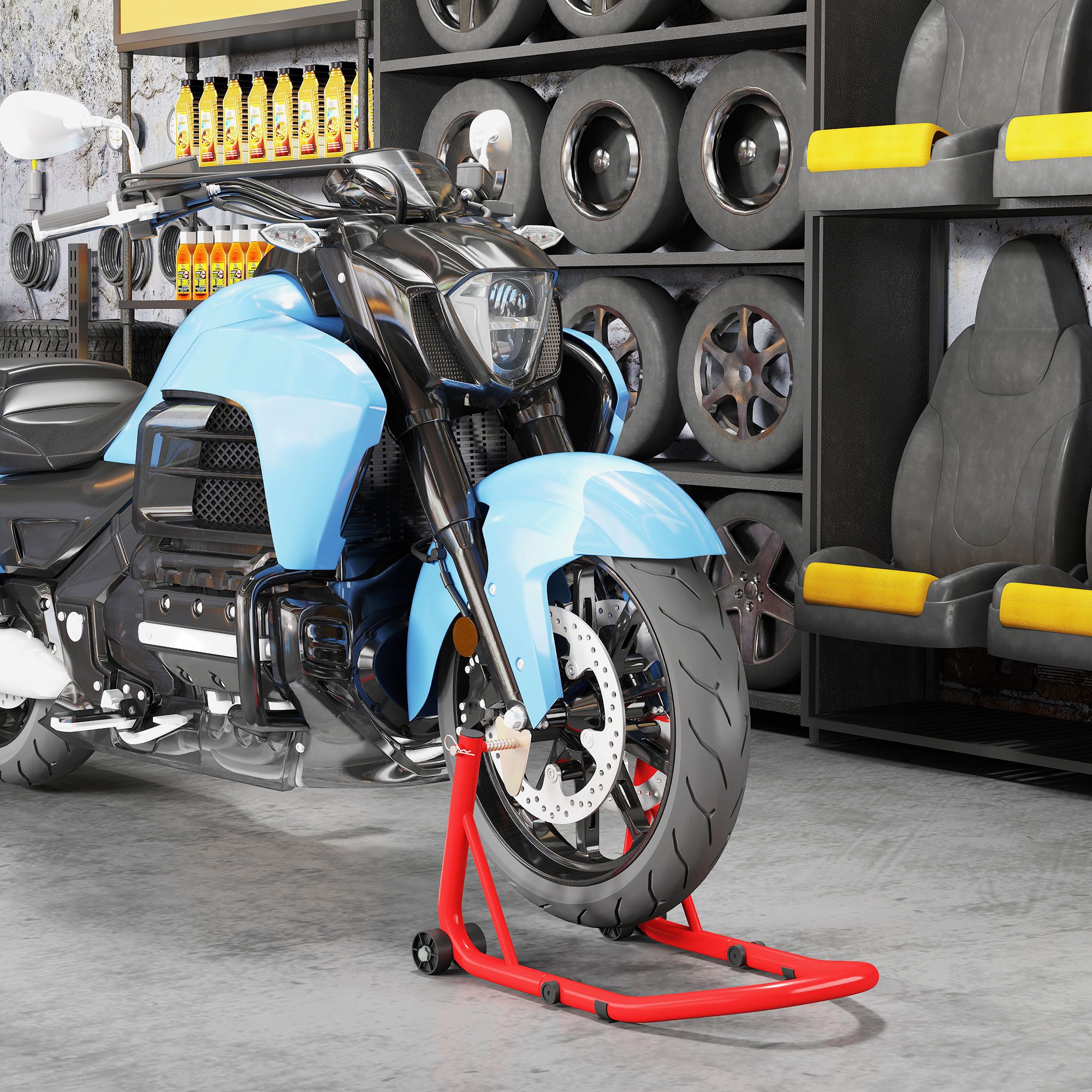 Thumbnail - HOMCOM Fahrrad-Montageständer vorne/hinten, bis 544 kg (Motorradheber, 1-tlg., Motorradständer Set), für Hinterrad Stahl...