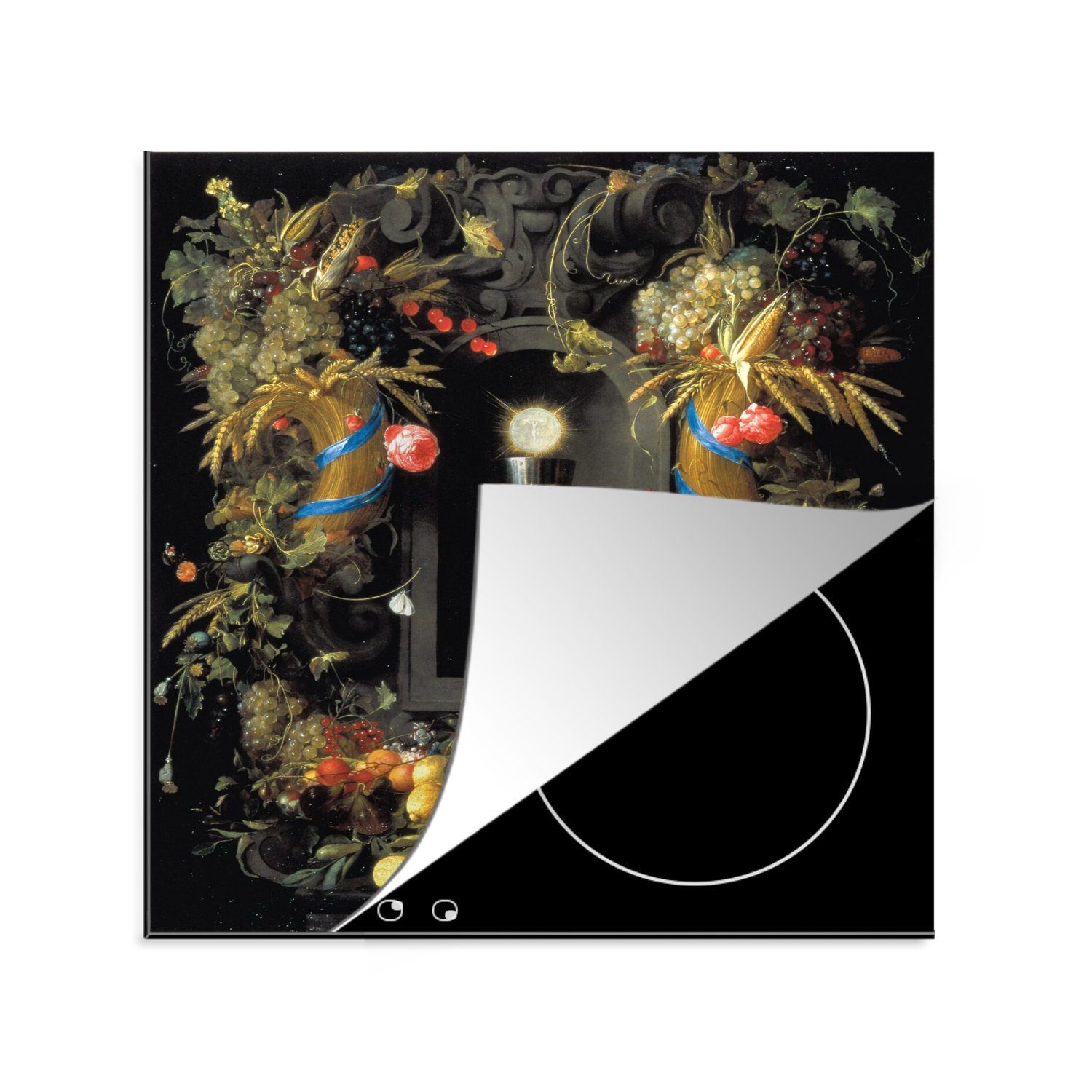 Jan Davidsz Vinyl, tlg), Gemälde küche de Herdblende-/Abdeckplatte Wort (1 - Ceranfeldabdeckung, auf cm, Heem, Weihnachten 78x78 Feuer von Arbeitsplatte MuchoWow für